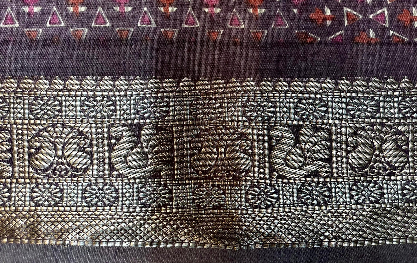 Peach Viscose Silk Digital Print Zari Border with Body and Pallu Zig-Zag Design pr0134ds