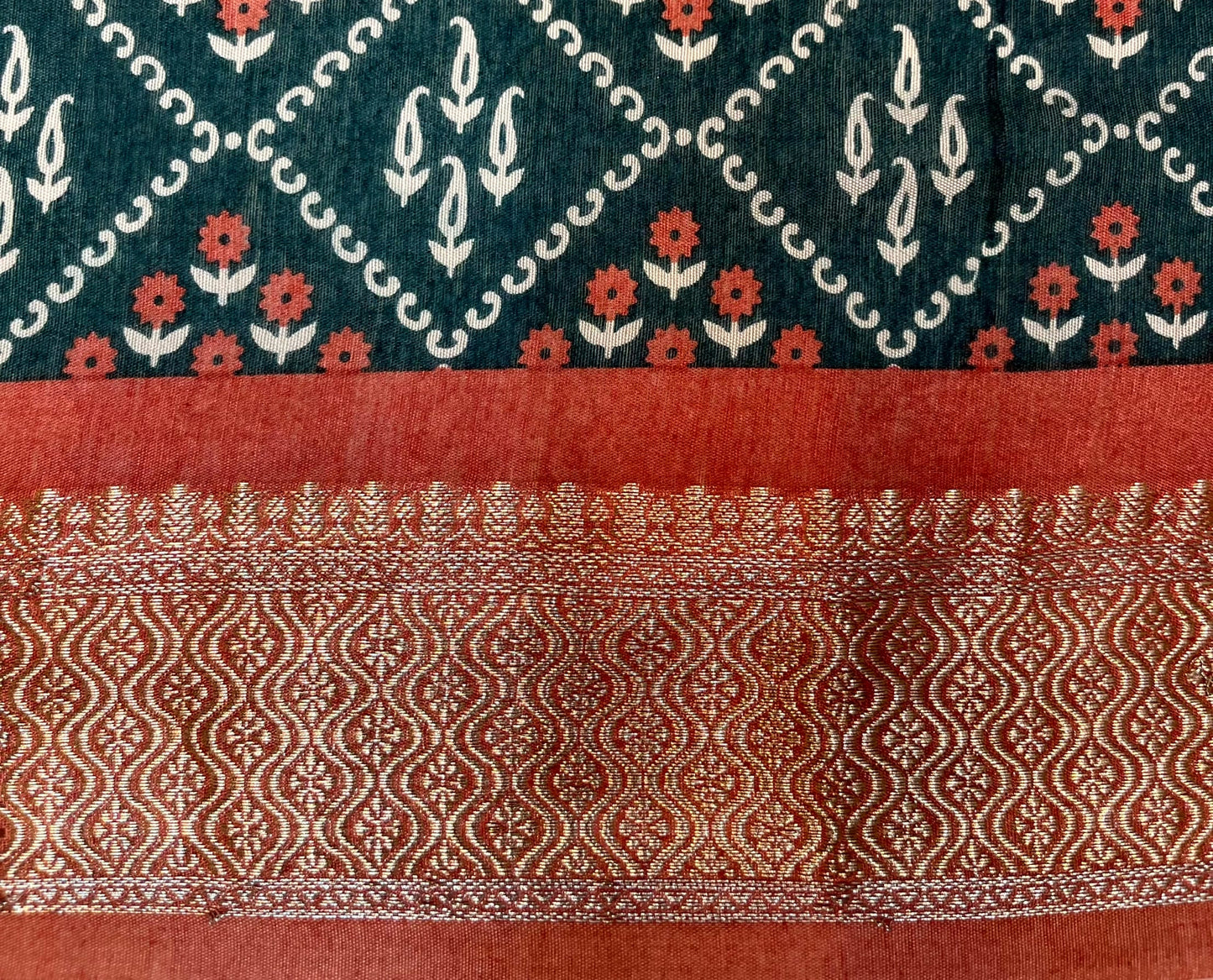 Bottle Green Viscose Silk Digital Print Zari Border with Body and Pallu Floral Design pr0137ds