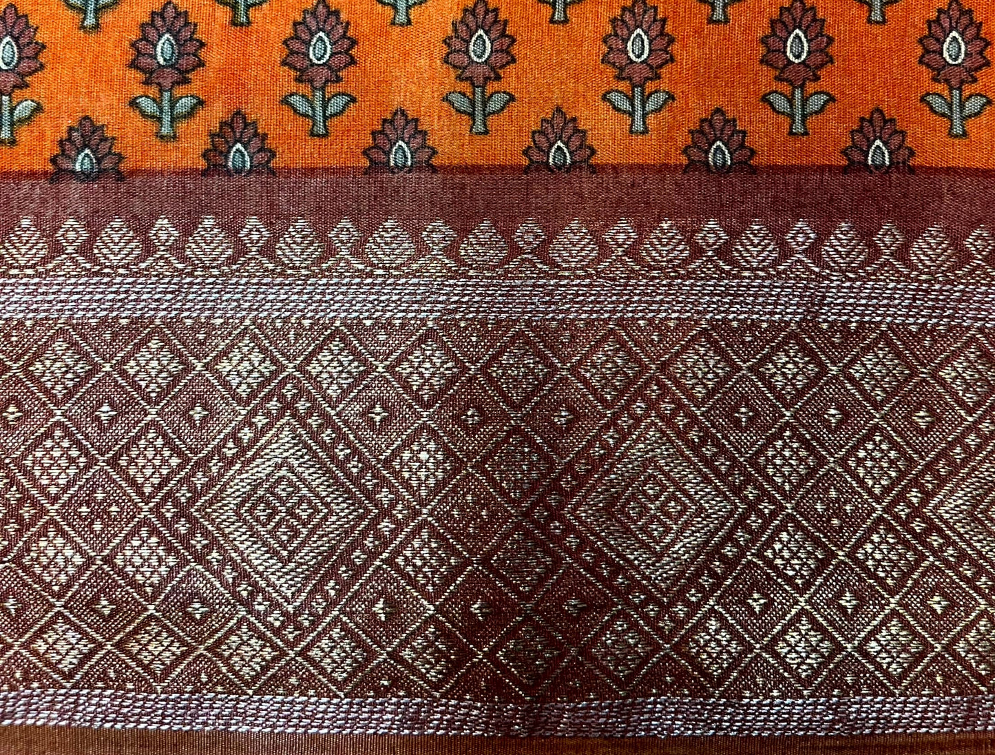 Mustard Viscose Silk Digital Print Zari Border with Body and Pallu Floral Design pr0140ds