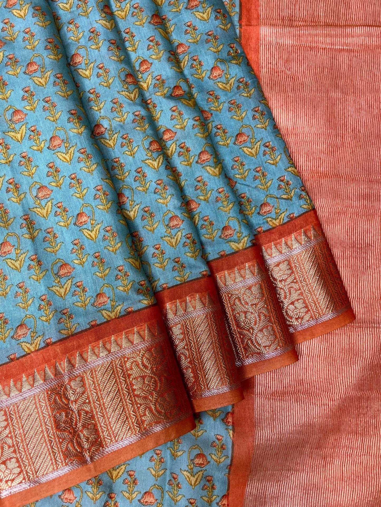 Blue Viscose Silk Digital Print Zari Border with Body and Pallu Floral Design pr0143ds