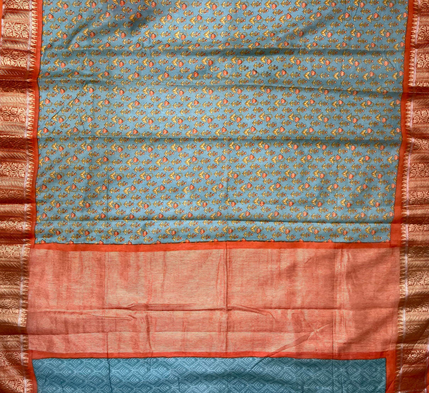 Blue Viscose Silk Digital Print Zari Border with Body and Pallu Floral Design pr0143ds