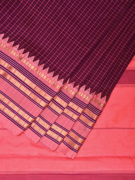 Purple and Baby Pink Narayanpet Silk Handloom Saree with Checks Design np0935
