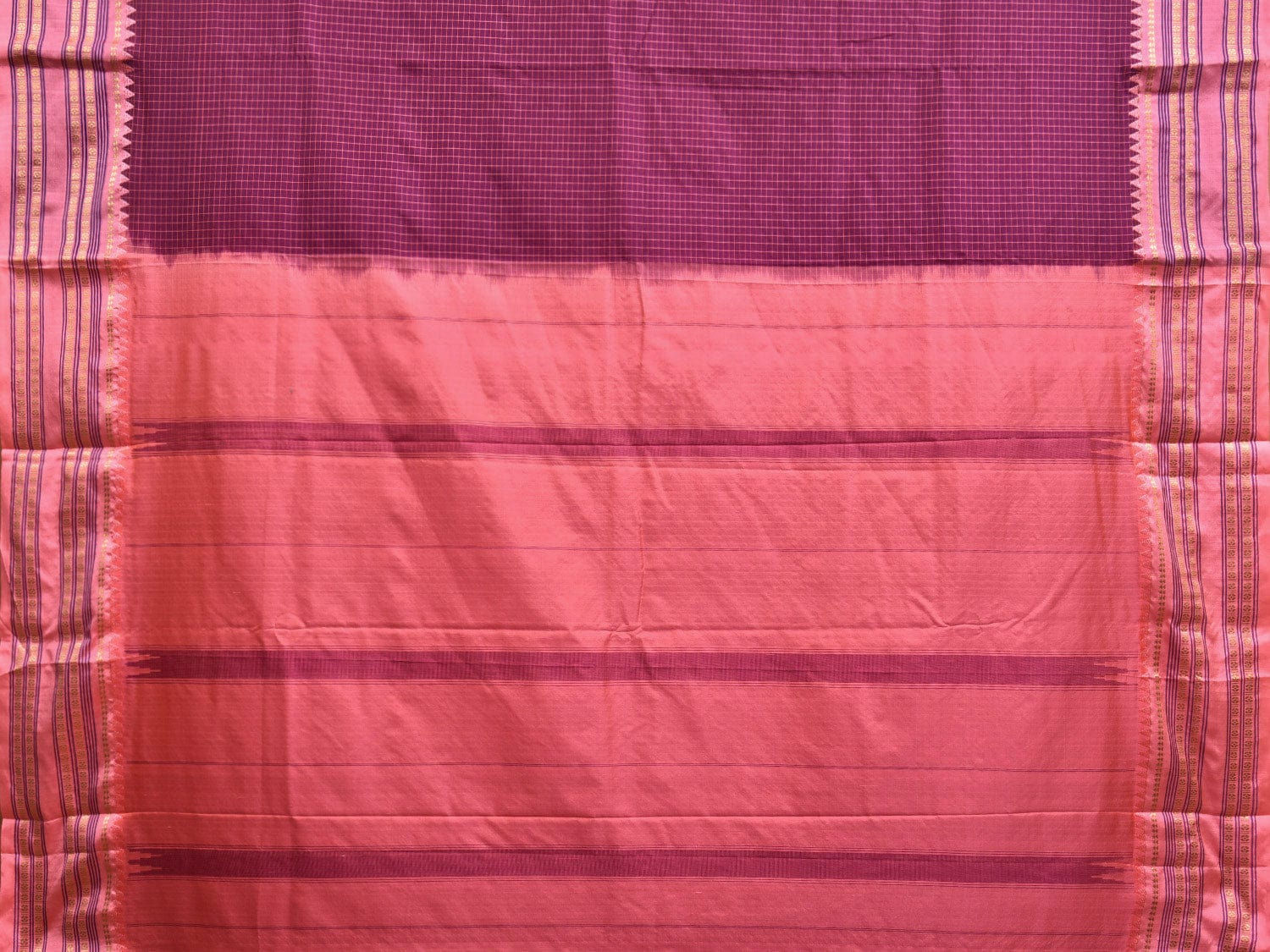 Purple and Baby Pink Narayanpet Silk Handloom Saree with Checks Design np0935