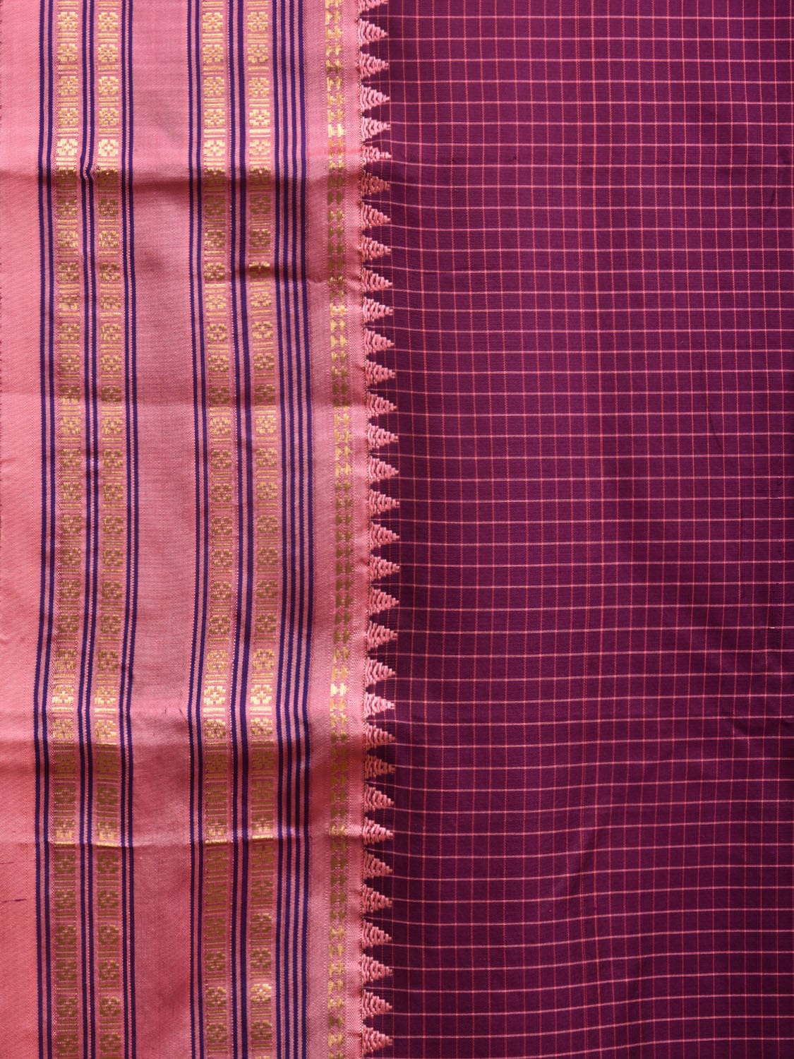 Purple and Baby Pink Narayanpet Silk Handloom Saree with Checks Design np0935