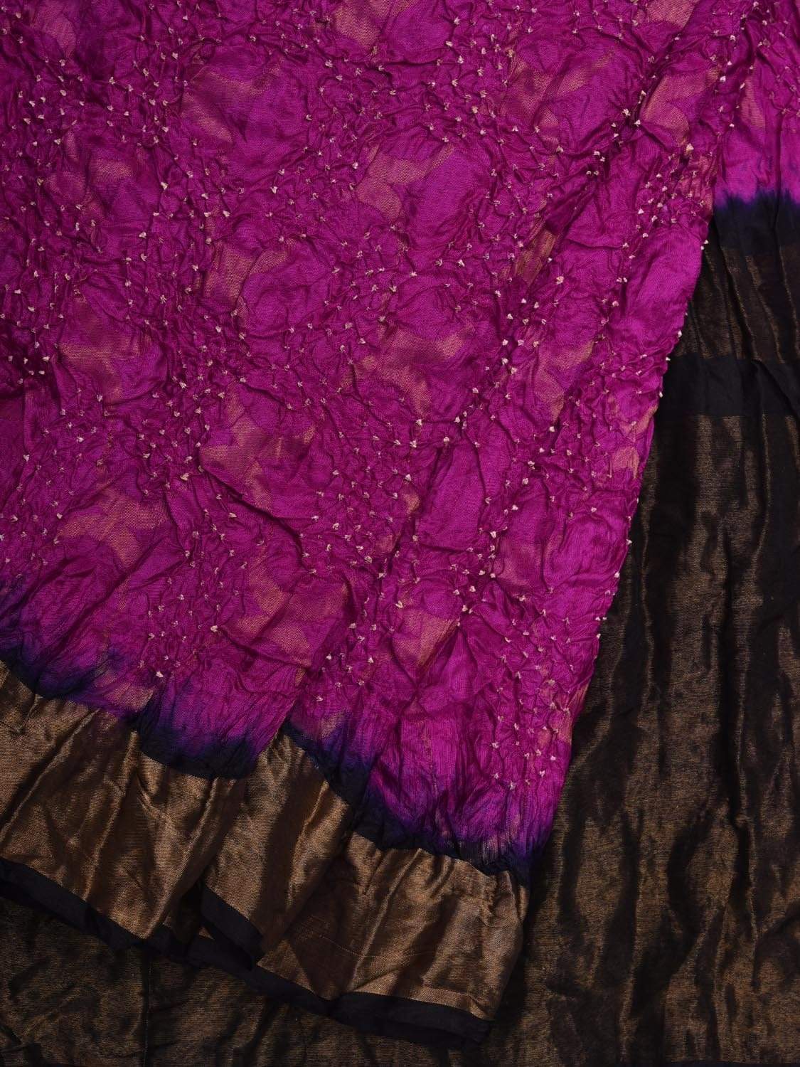 Purple and Black Bandhani Uppada Silk Handloom Saree with Grill Design bn0308