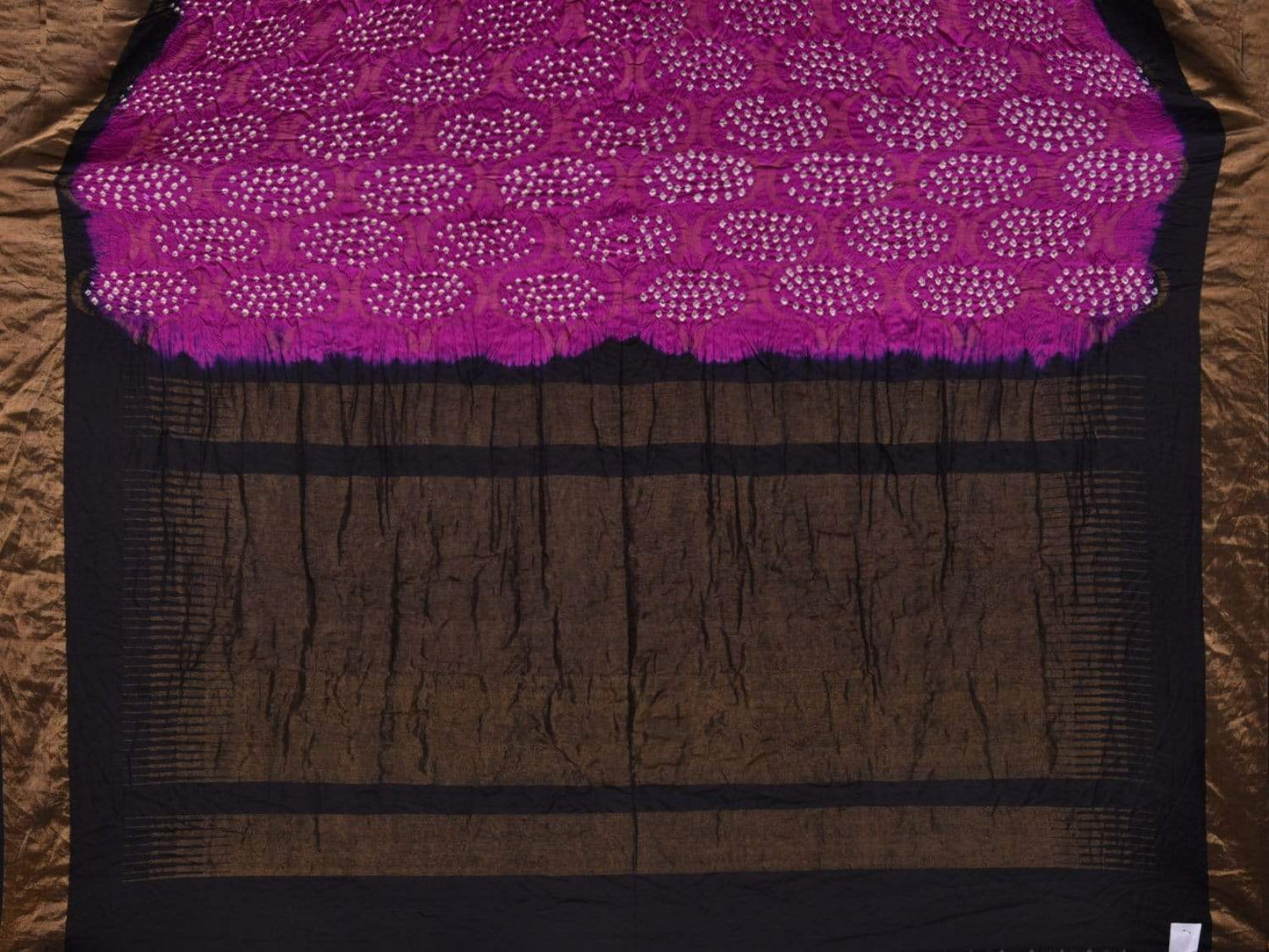 Purple and Black Bandhani Uppada Silk Handloom Saree with Grill Design bn0308