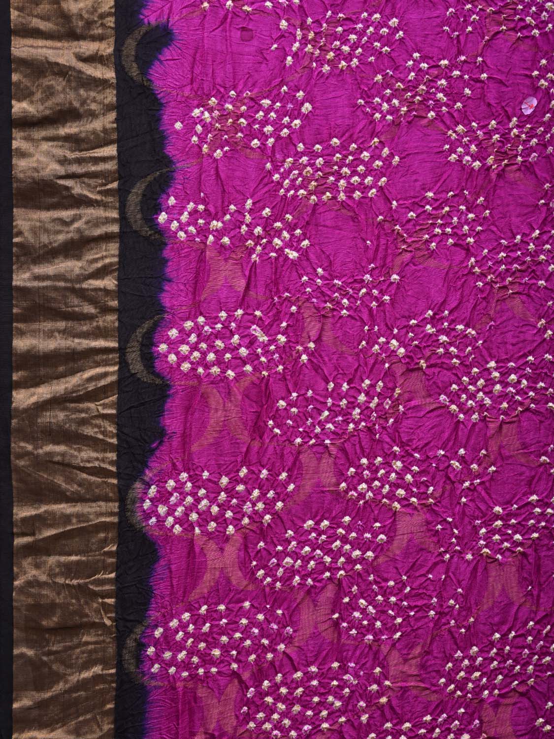 Purple and Black Bandhani Uppada Silk Handloom Saree with Grill Design bn0308