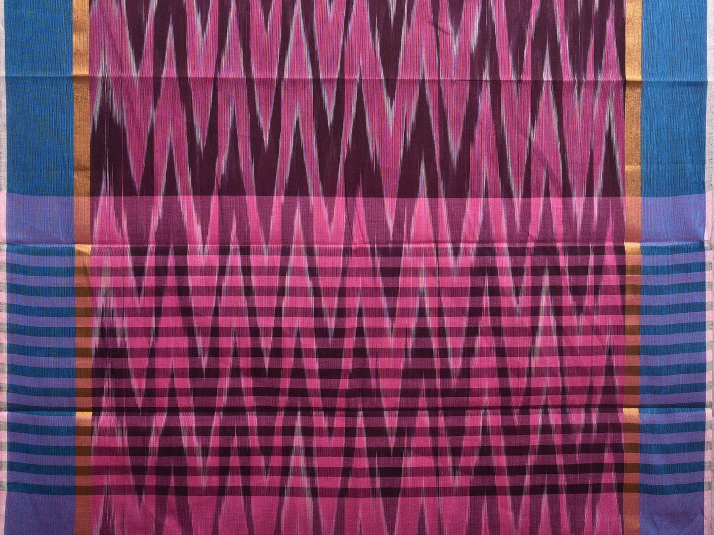 Purple and Blue Ikat Cotton 80s Count Handloom Saree with Zig-Zag Design No Blouse i0874