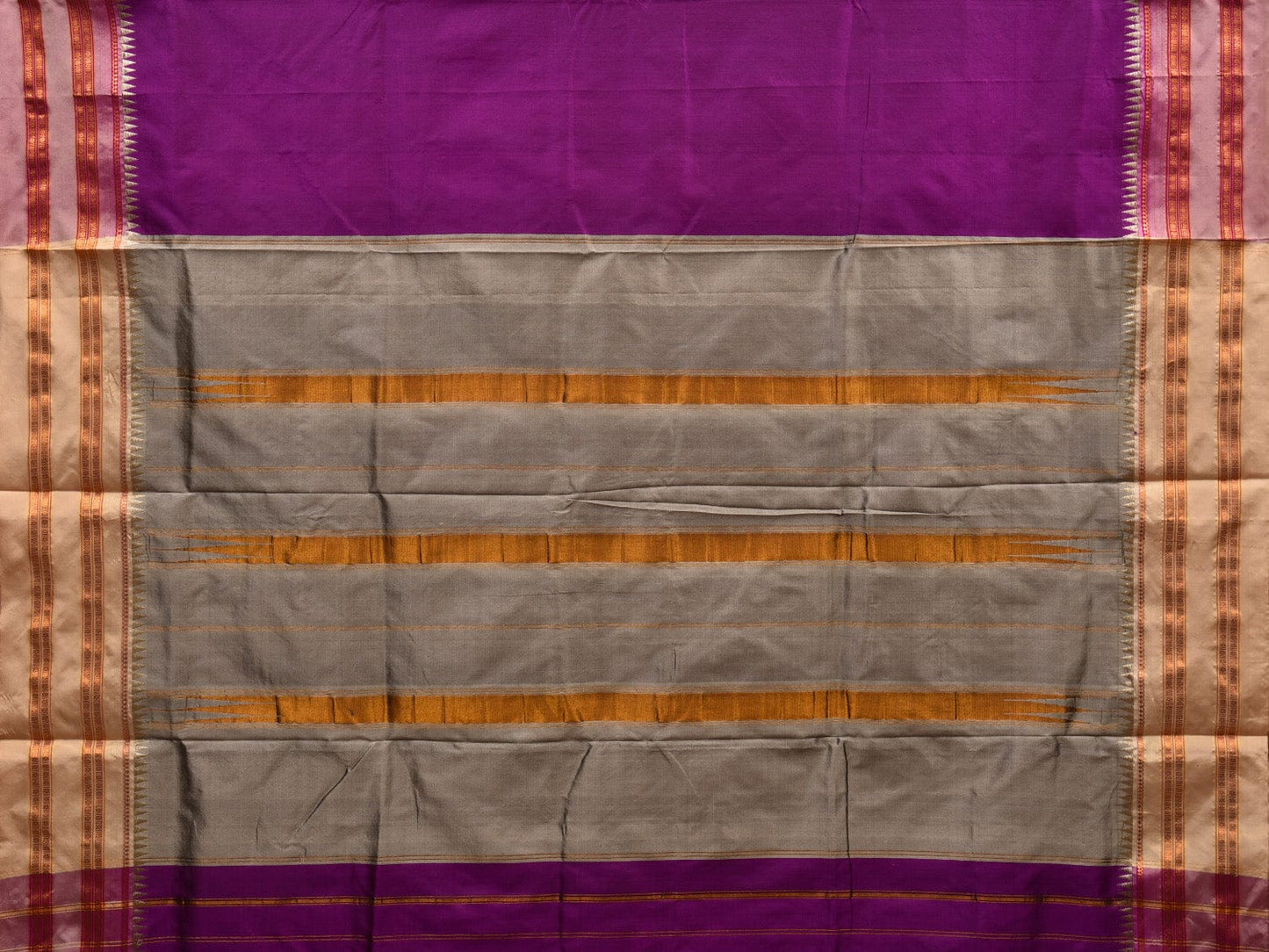 Purple and Cream Narayanpet Silk Handloom Plain Saree with Traditional Border Design No Blouse np0575