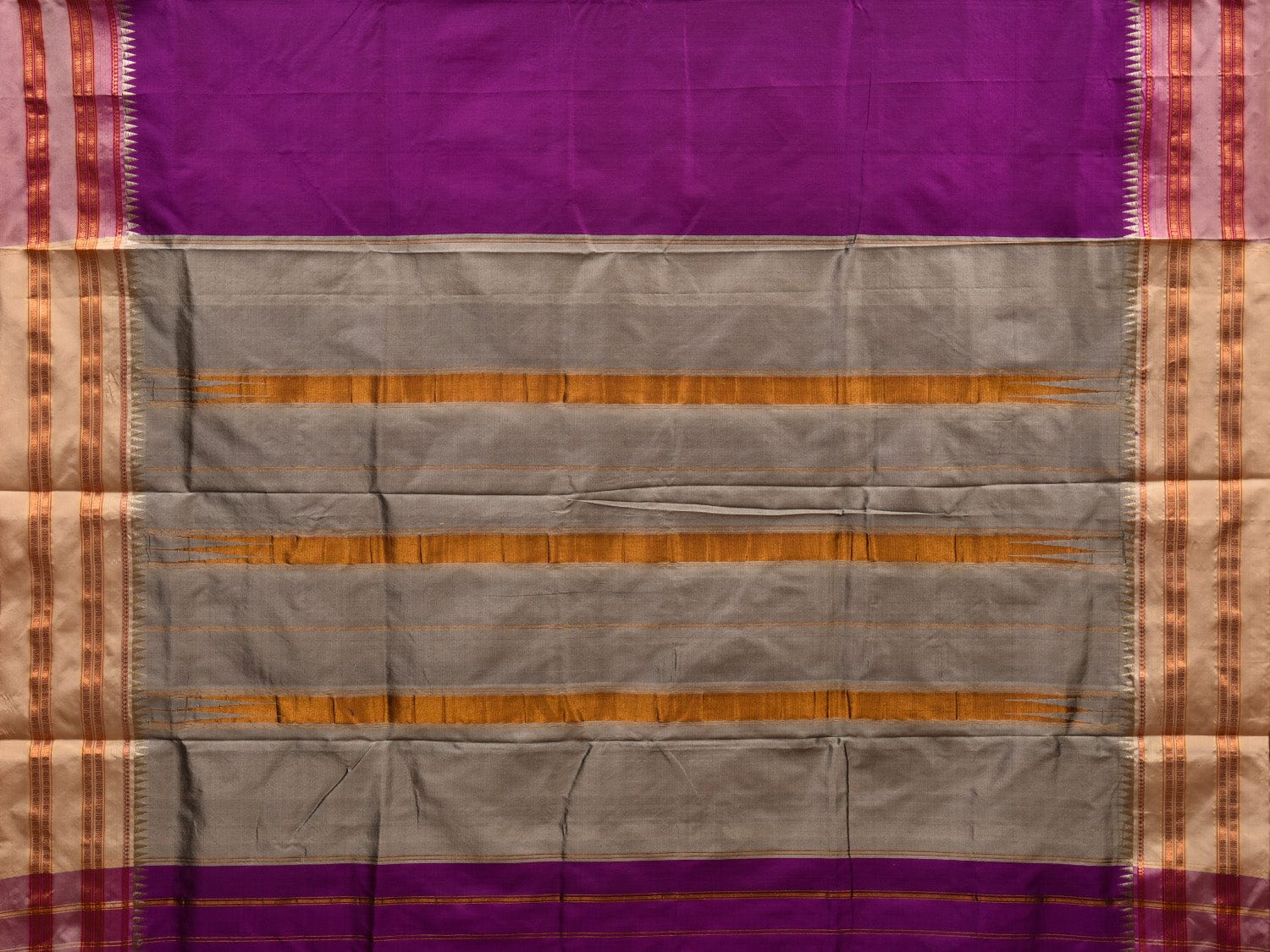 Purple and Cream Narayanpet Silk Handloom Plain Saree with Traditional Border Design No Blouse np0575