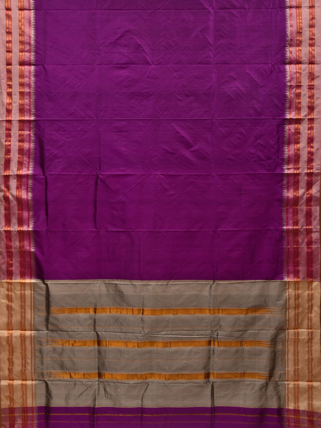 Purple and Cream Narayanpet Silk Handloom Plain Saree with Traditional Border Design No Blouse np0575