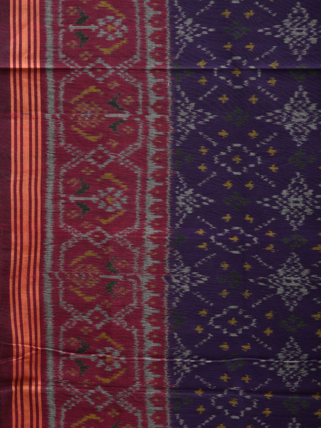 Purple and Dark Blue Pochampally Ikat Cotton Handloom Saree with Grill Design i0678