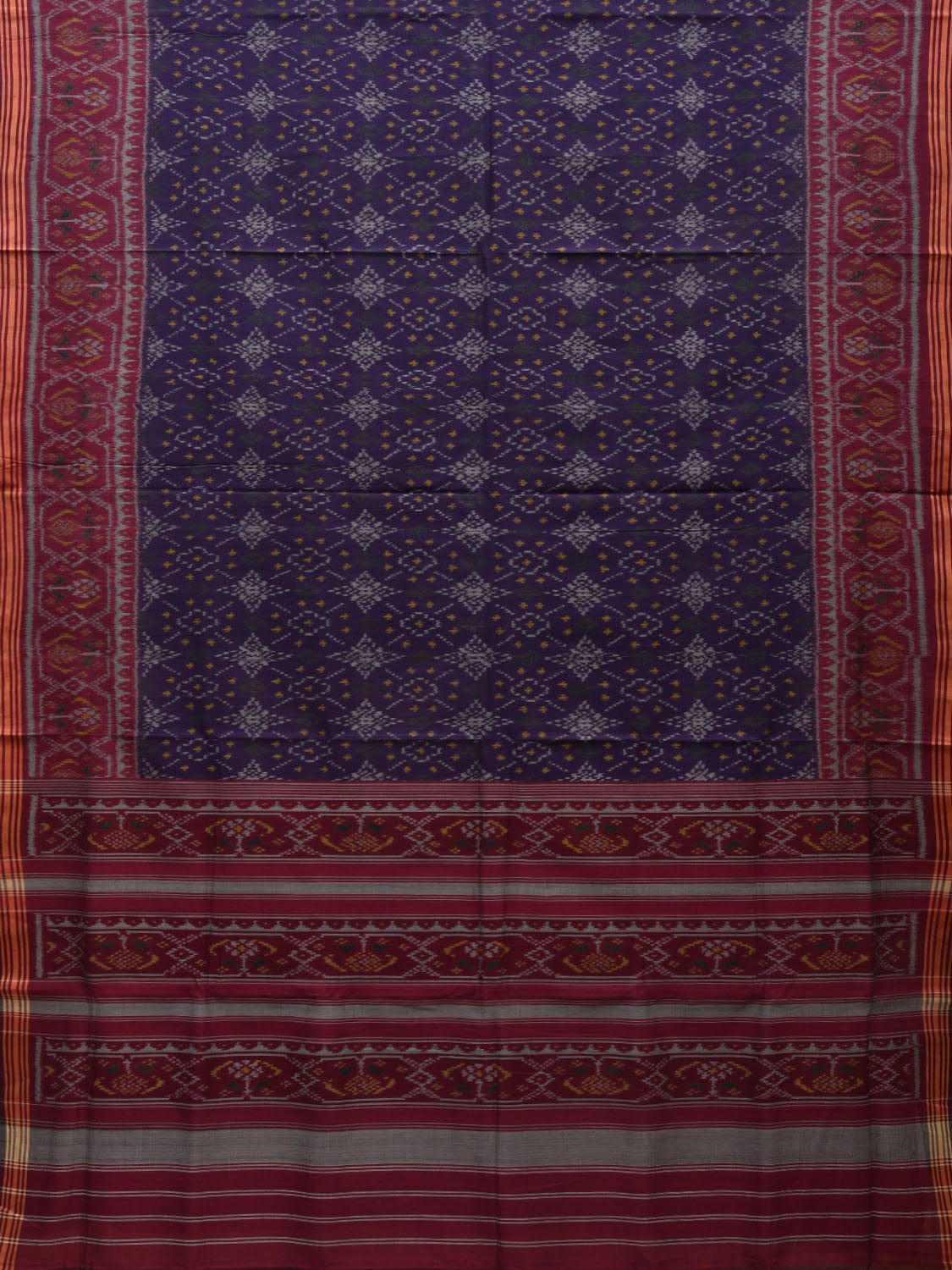 Purple and Dark Blue Pochampally Ikat Cotton Handloom Saree with Grill Design i0678