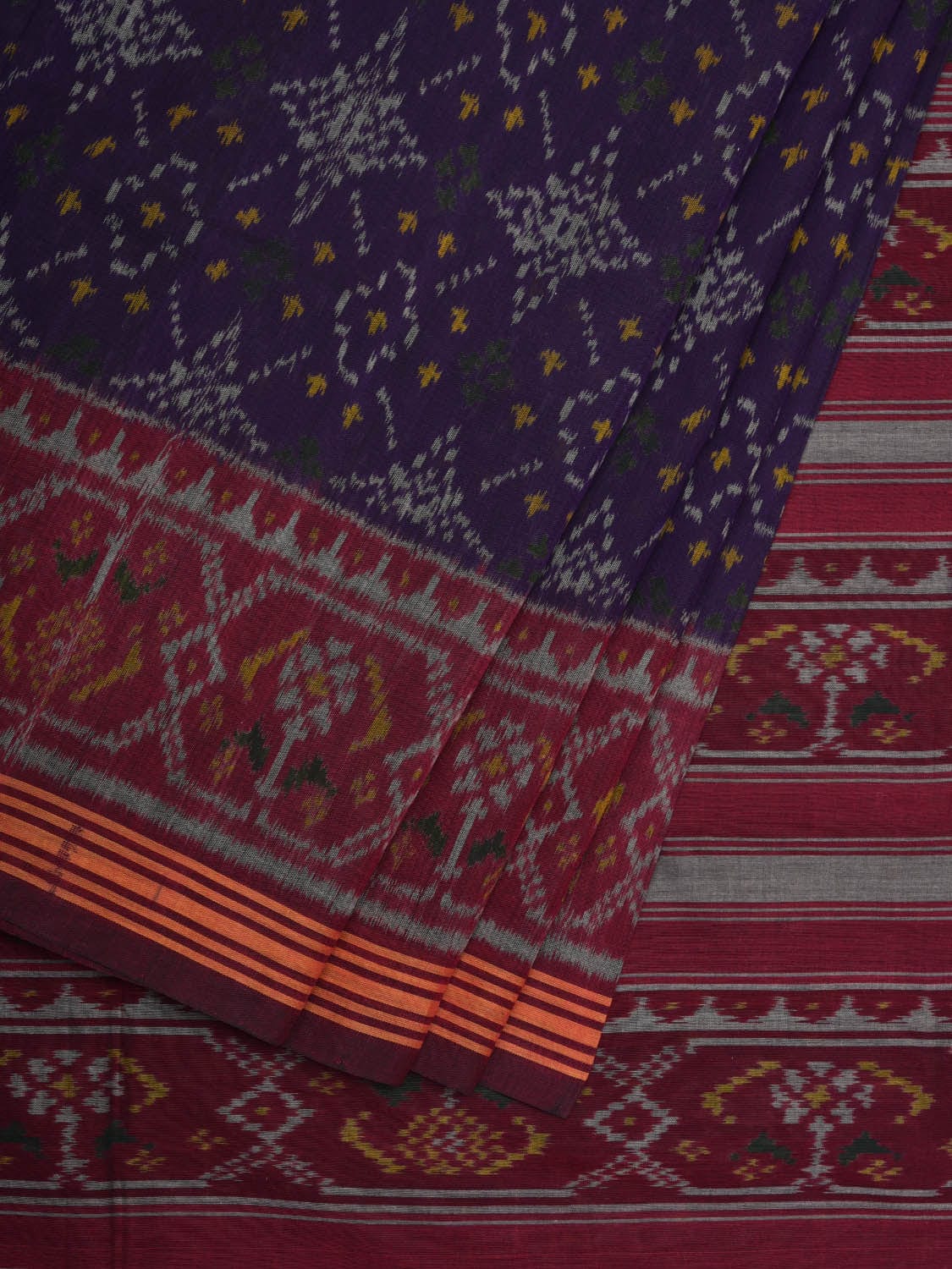 Purple and Dark Blue Pochampally Ikat Cotton Handloom Saree with Grill Design i0678