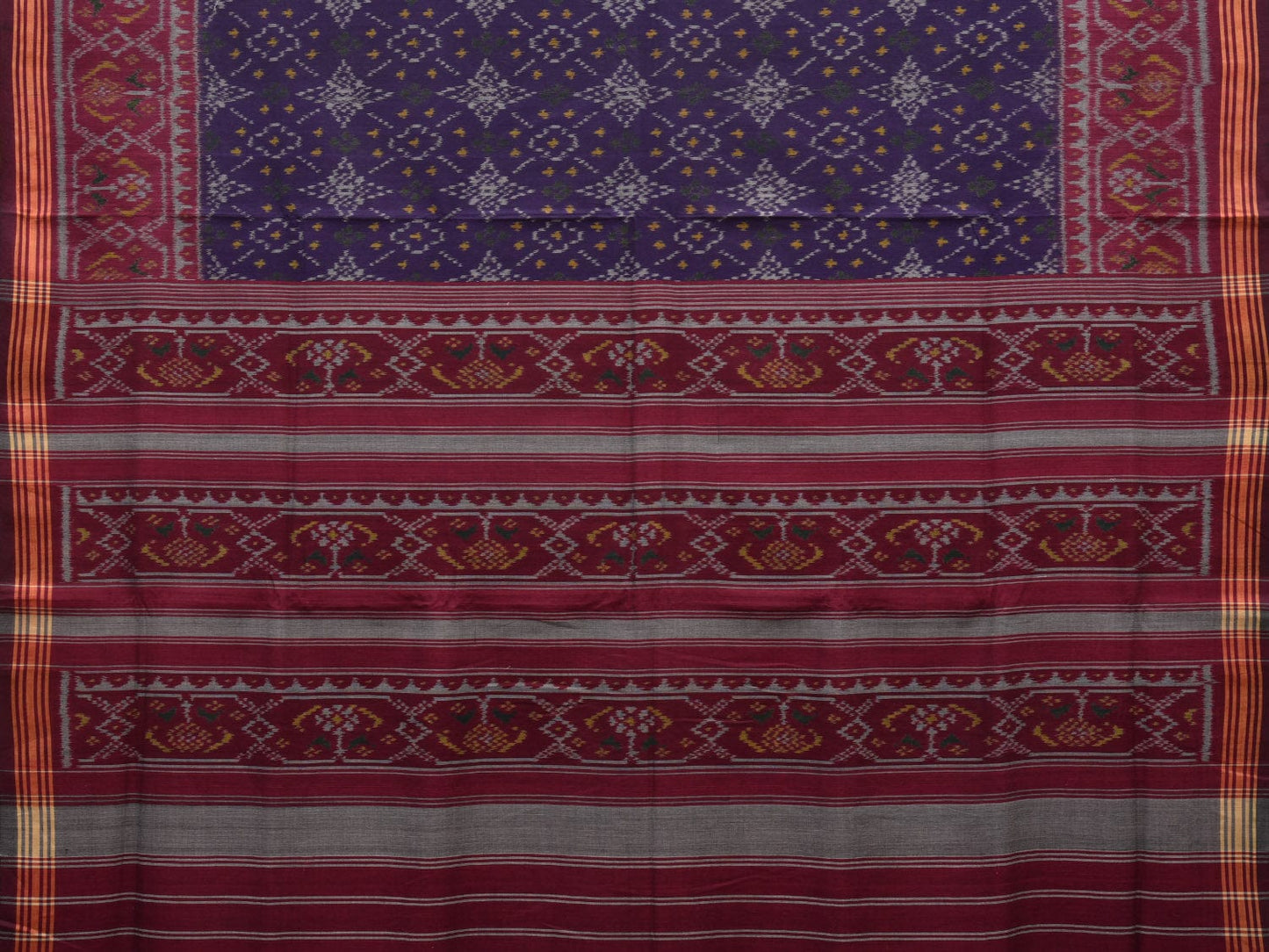 Purple and Dark Blue Pochampally Ikat Cotton Handloom Saree with Grill Design i0678