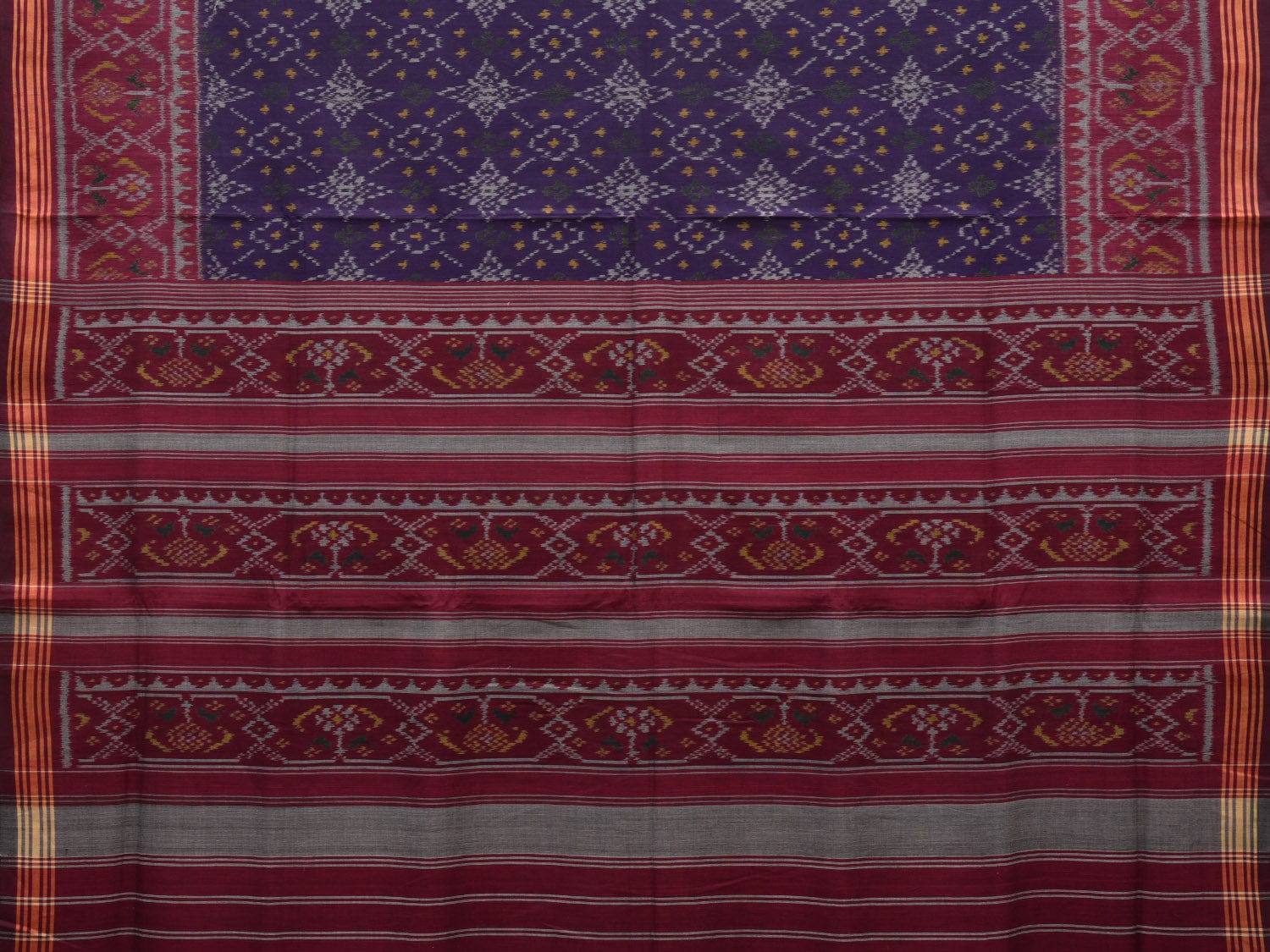 Purple and Dark Blue Pochampally Ikat Cotton Handloom Saree with Grill Design i0678