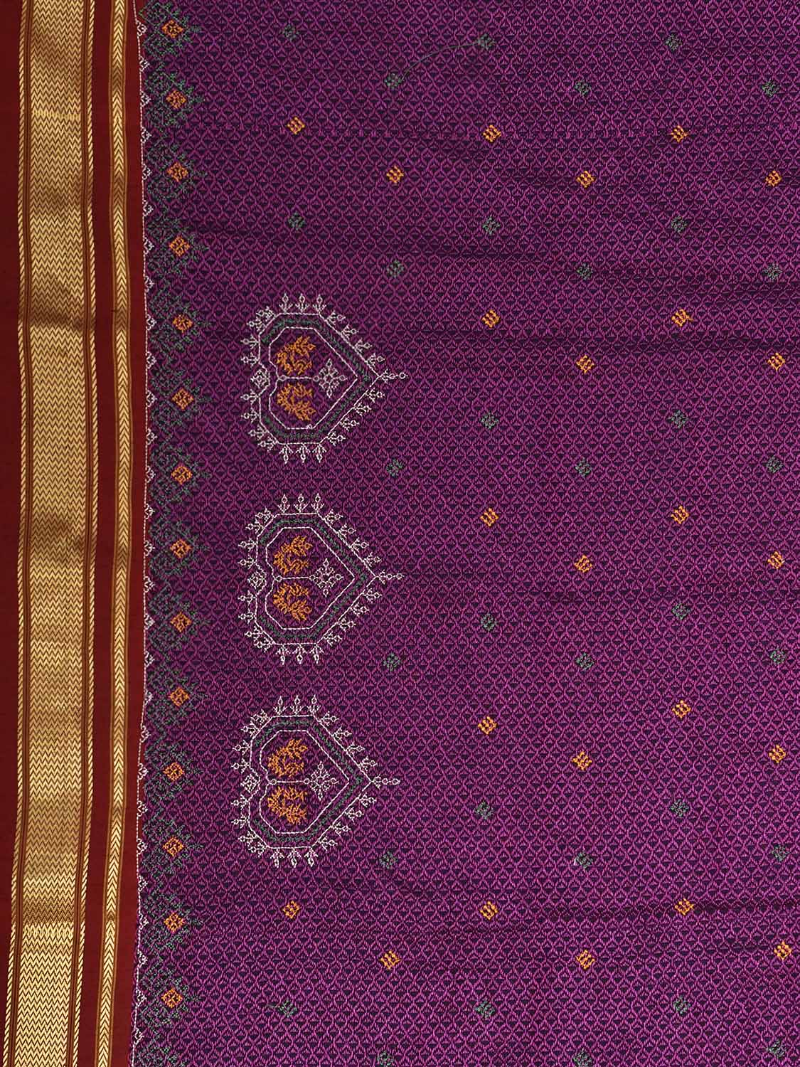 Purple and Dark Red Kasuti Viscose Blouse with Peacock Design Length 1mt Width 44 Inches BL0158