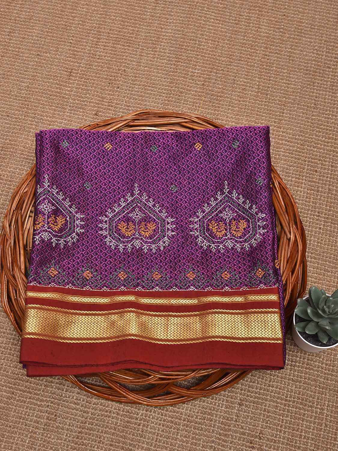 Purple and Dark Red Kasuti Viscose Blouse with Peacock Design Length 1mt Width 44 Inches BL0158