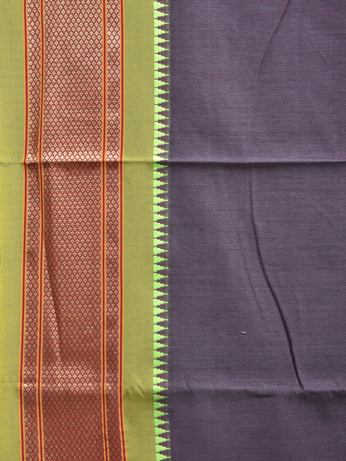 Purple and Green Bamboo Cotton Plain Saree with Narali Border No Blouse bc0550