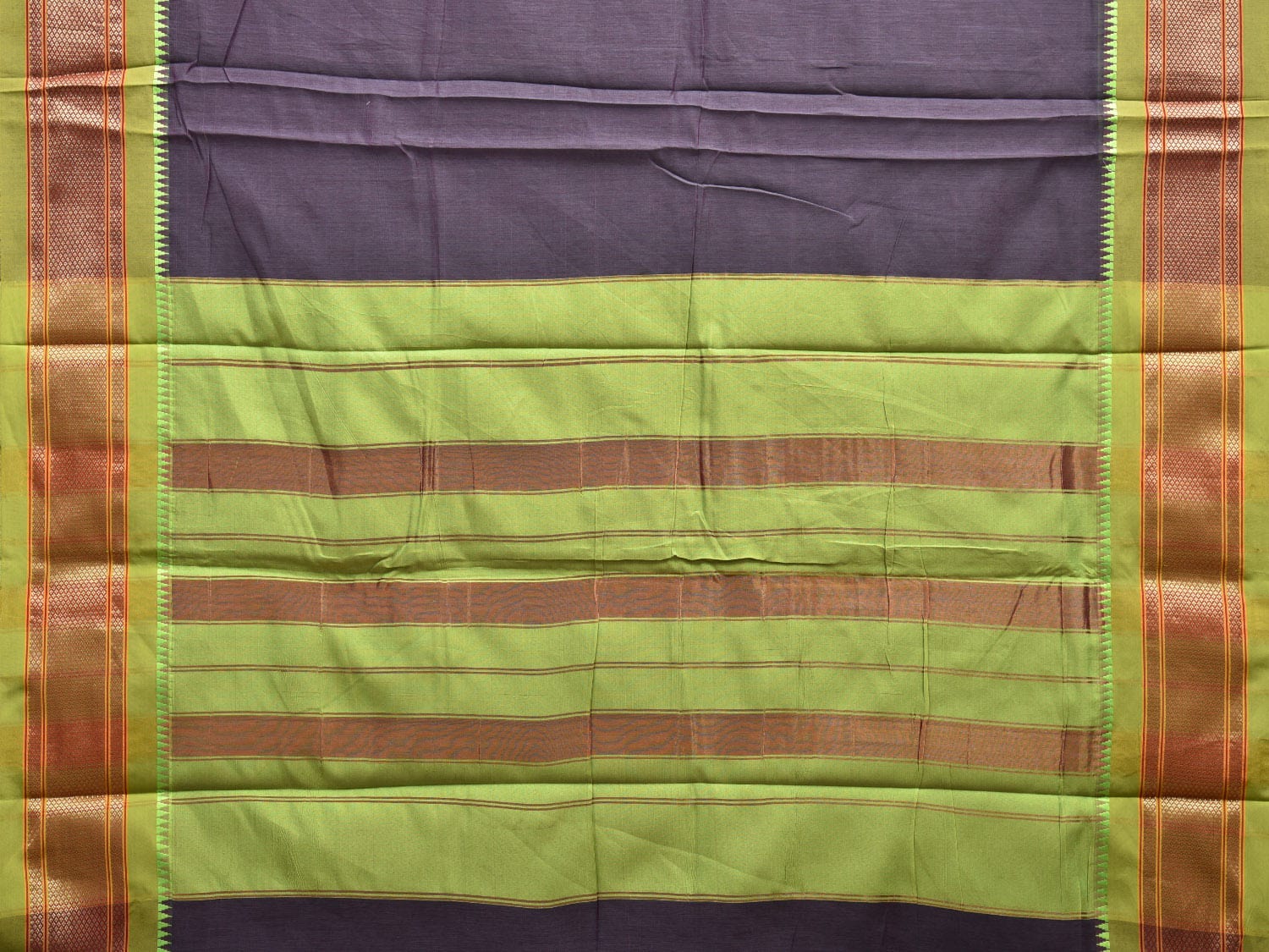Purple and Green Bamboo Cotton Plain Saree with Narali Border No Blouse bc0550