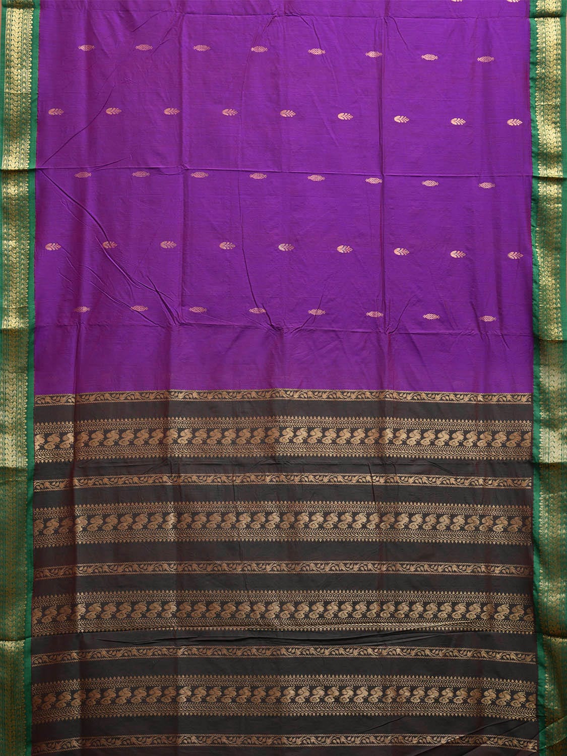 Purple and Green Gadwal Cotton Viscose Saree with Border and Pallu Design g0456