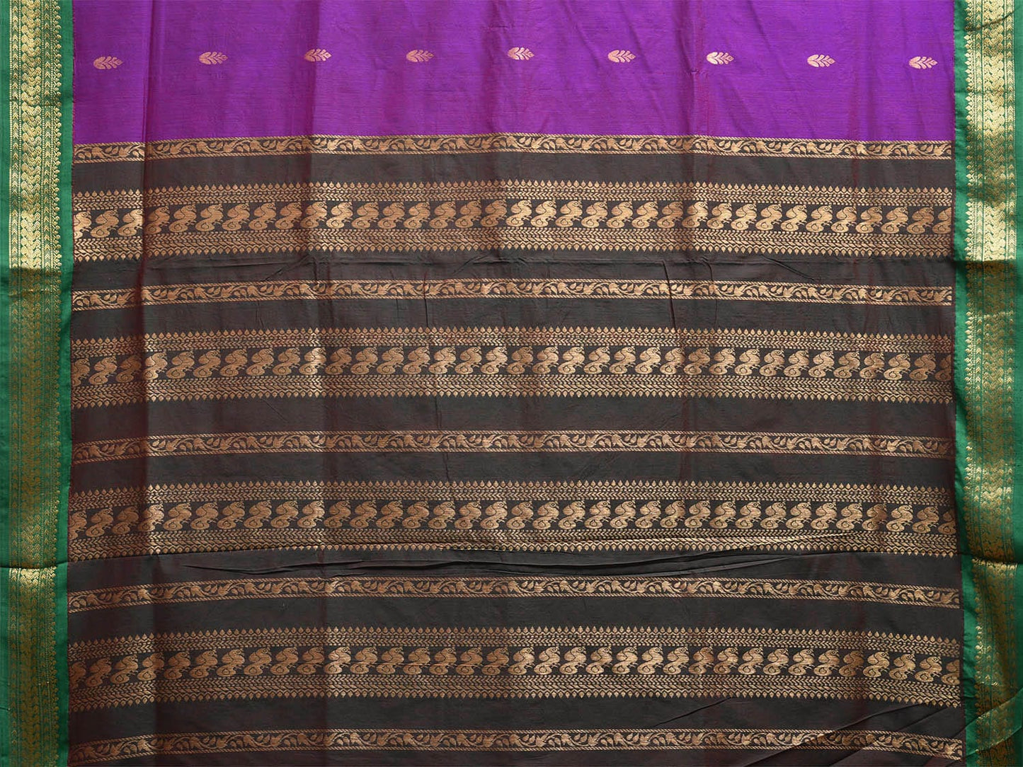 Purple and Green Gadwal Cotton Viscose Saree with Border and Pallu Design g0456