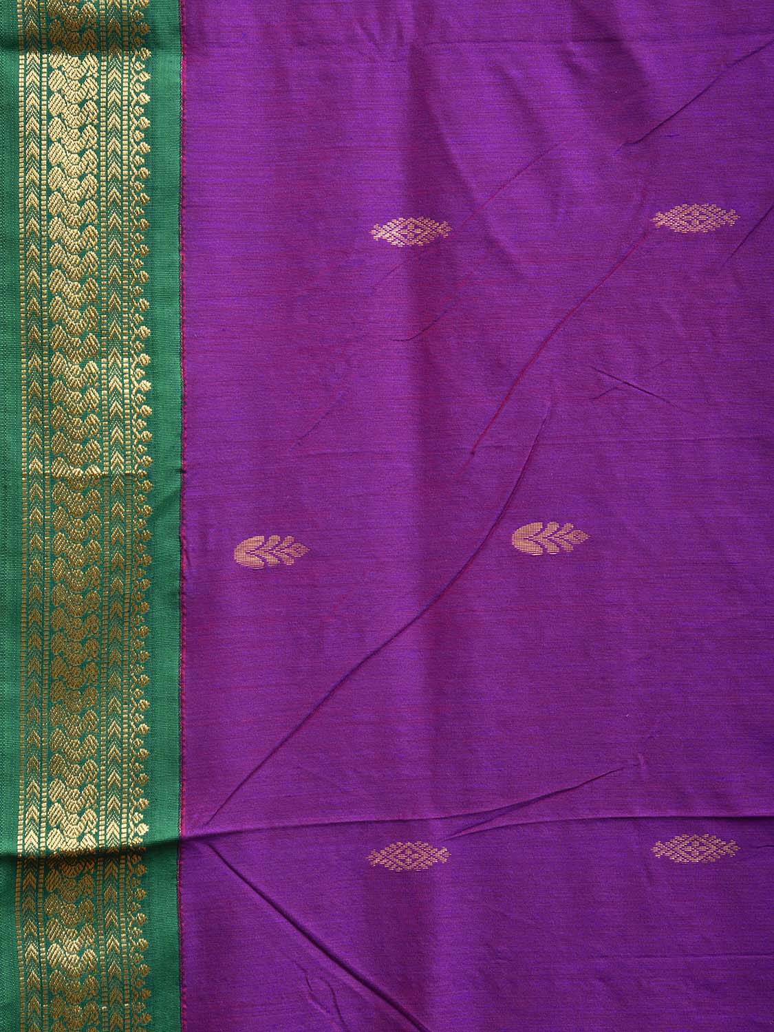 Purple and Green Gadwal Cotton Viscose Saree with Border and Pallu Design g0456