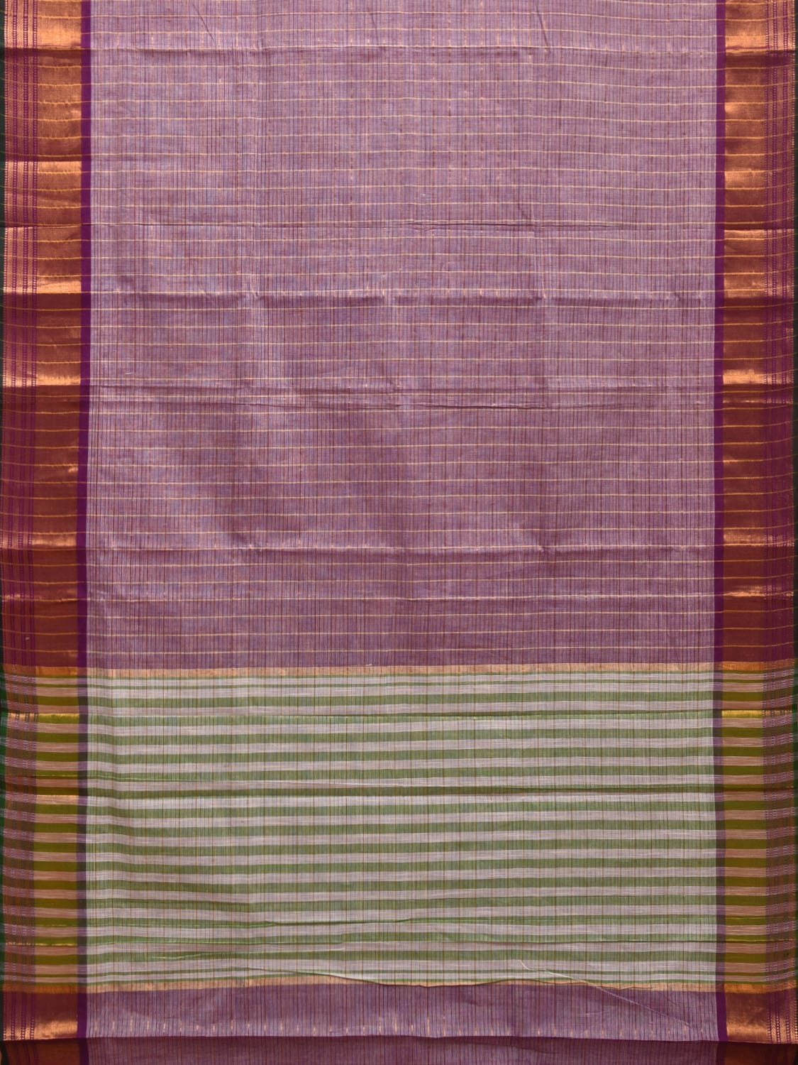 Purple and Green Kanchipuram Cotton Handloom Saree with Checks Design k0555