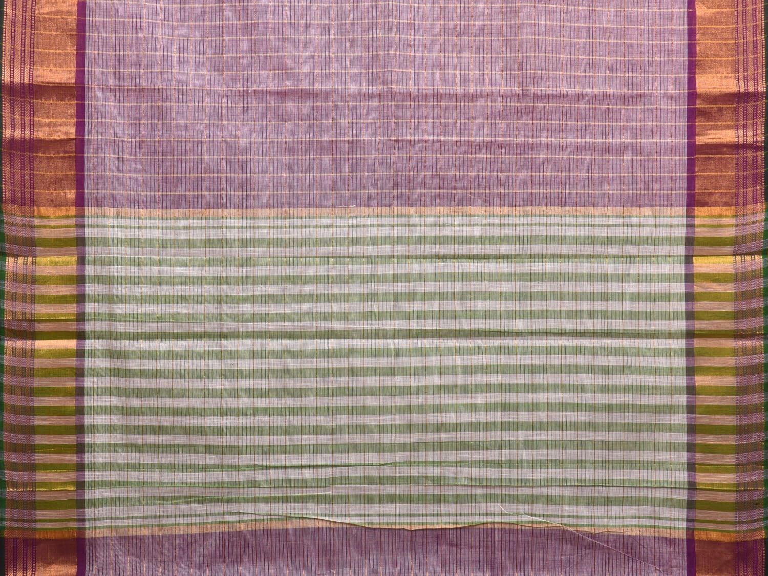 Purple and Green Kanchipuram Cotton Handloom Saree with Checks Design k0555