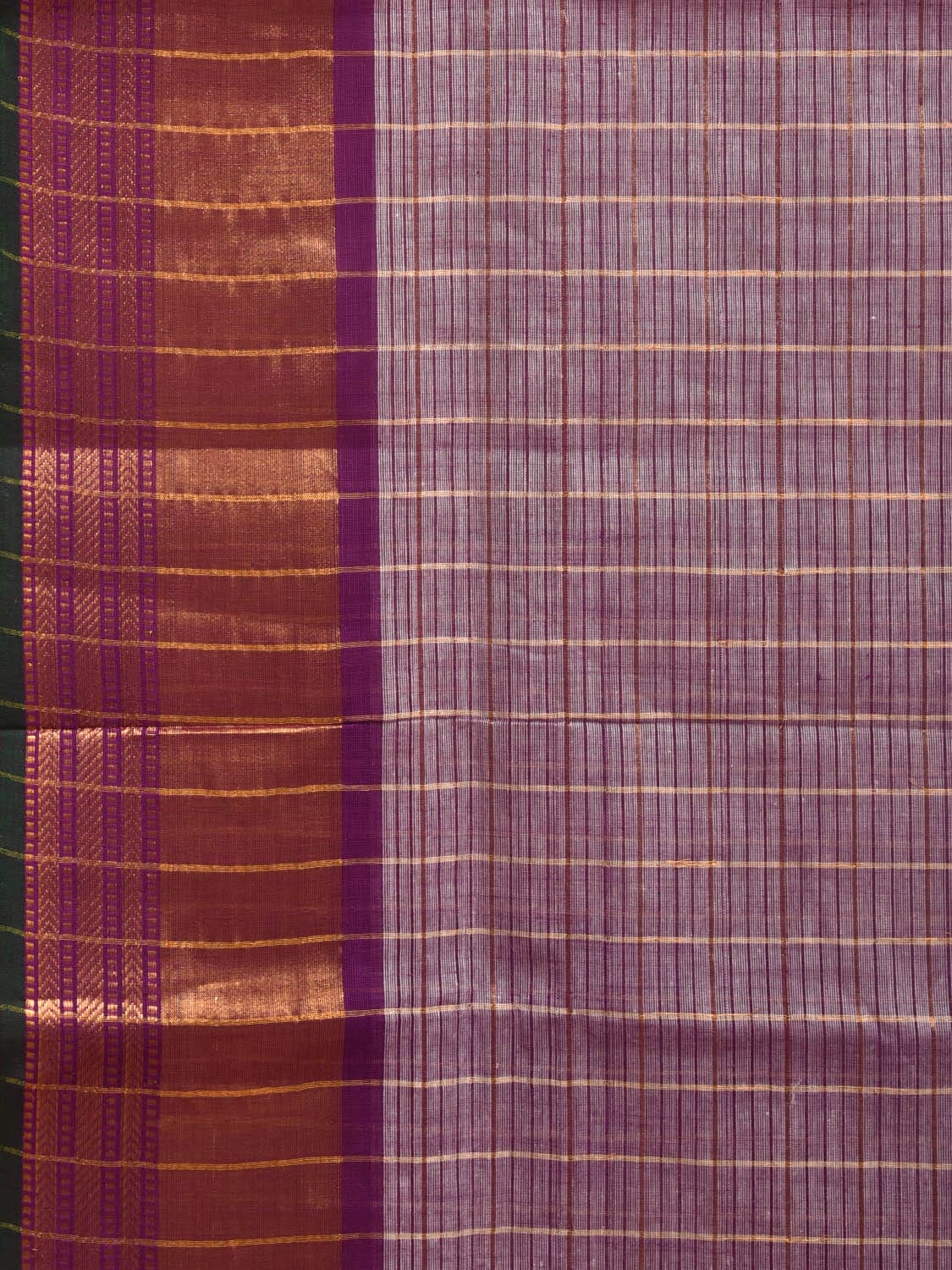 Purple and Green Kanchipuram Cotton Handloom Saree with Checks Design k0555