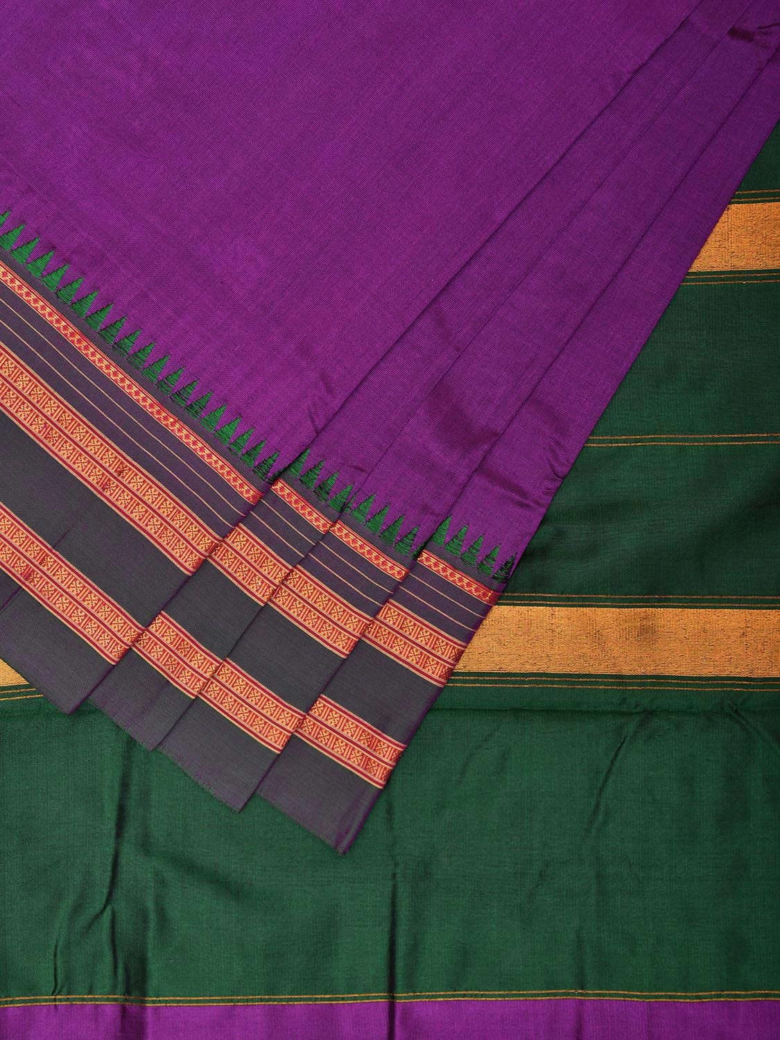 Purple and Green Narayanpet Silk Handloom Plain Saree with Contrast Pallu Design No Blouse np1060
