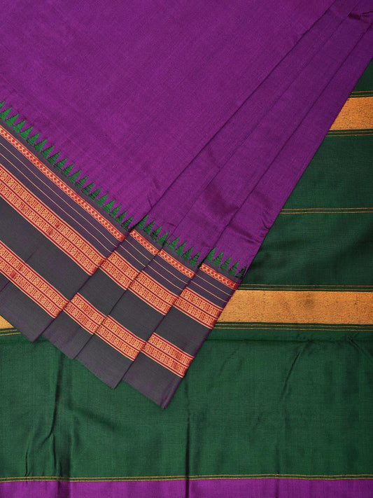 Purple and Green Narayanpet Silk Handloom Plain Saree with Contrast Pallu Design No Blouse np1060