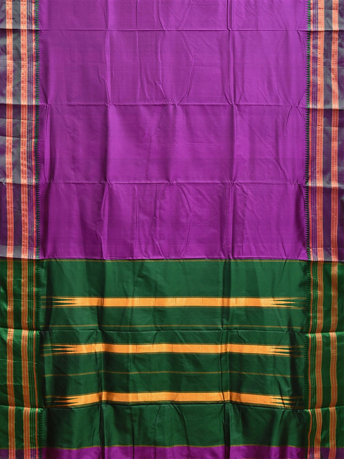 Purple and Green Narayanpet Silk Handloom Plain Saree with Contrast Pallu Design No Blouse np1060