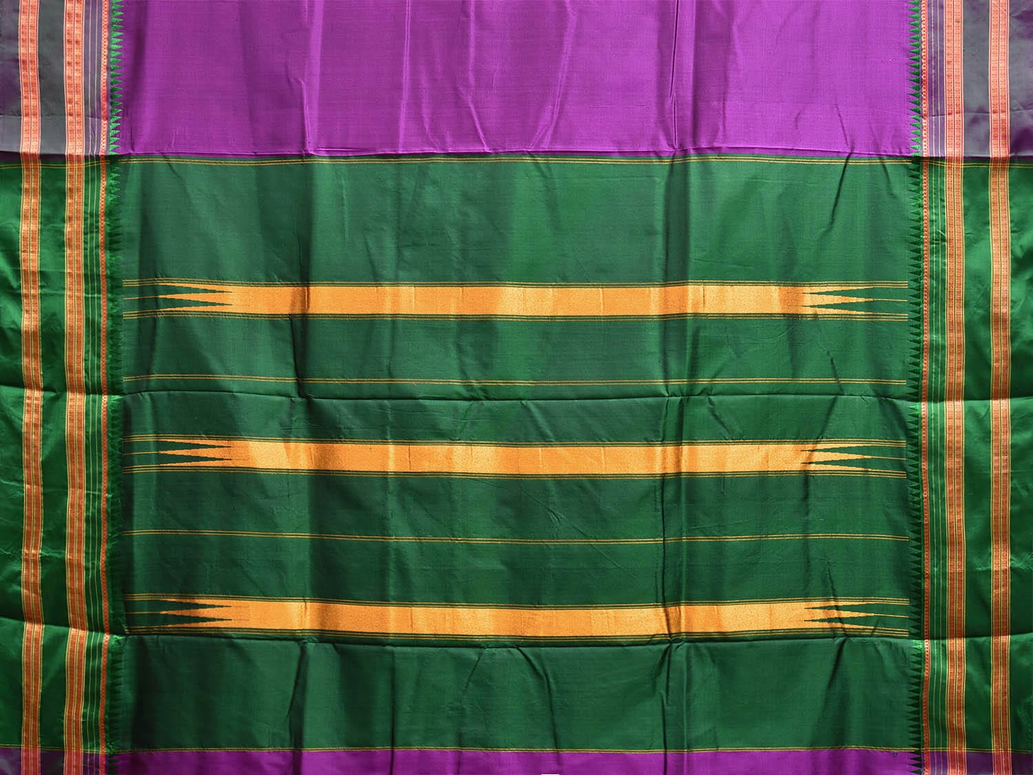 Purple and Green Narayanpet Silk Handloom Plain Saree with Contrast Pallu Design No Blouse np1060
