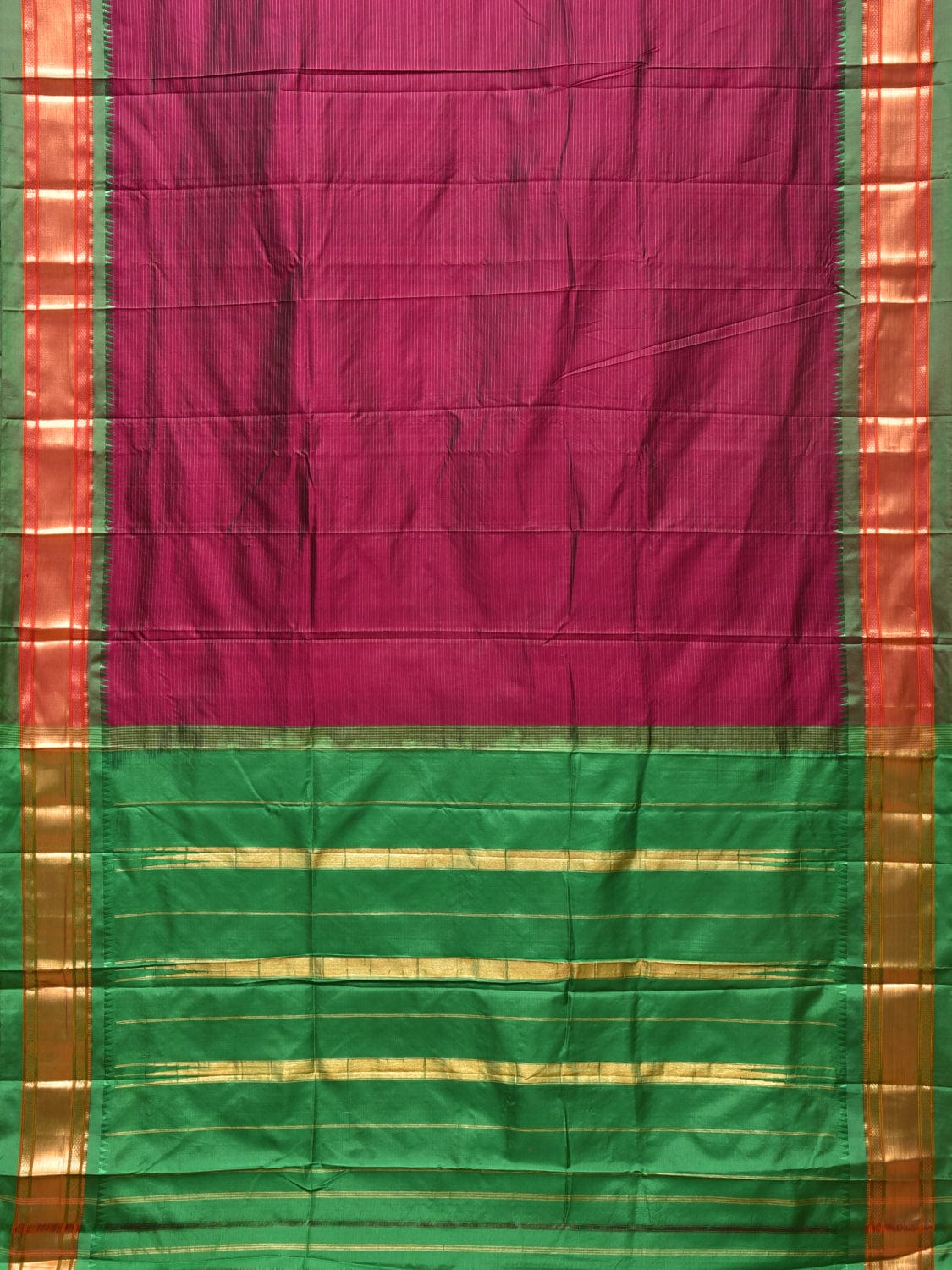 Purple and Green Narayanpet Silk Saree with Strips Design No Blouse np0780