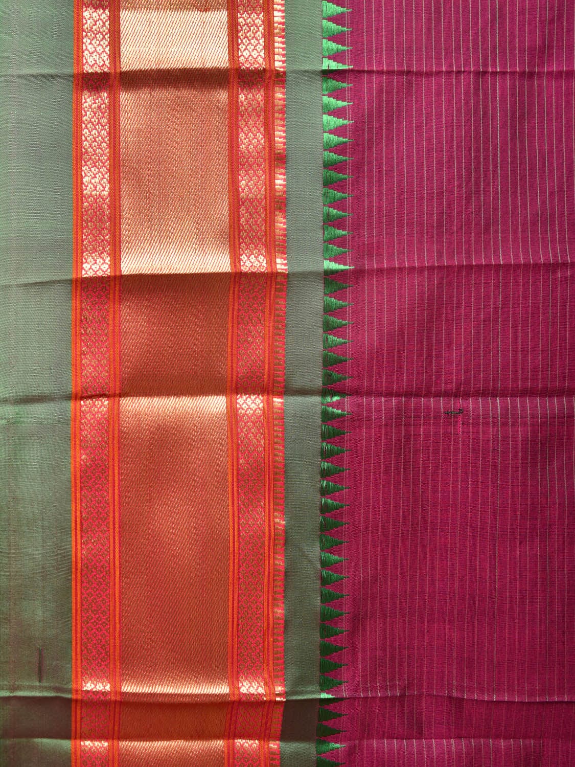 Purple and Green Narayanpet Silk Saree with Strips Design No Blouse np0780