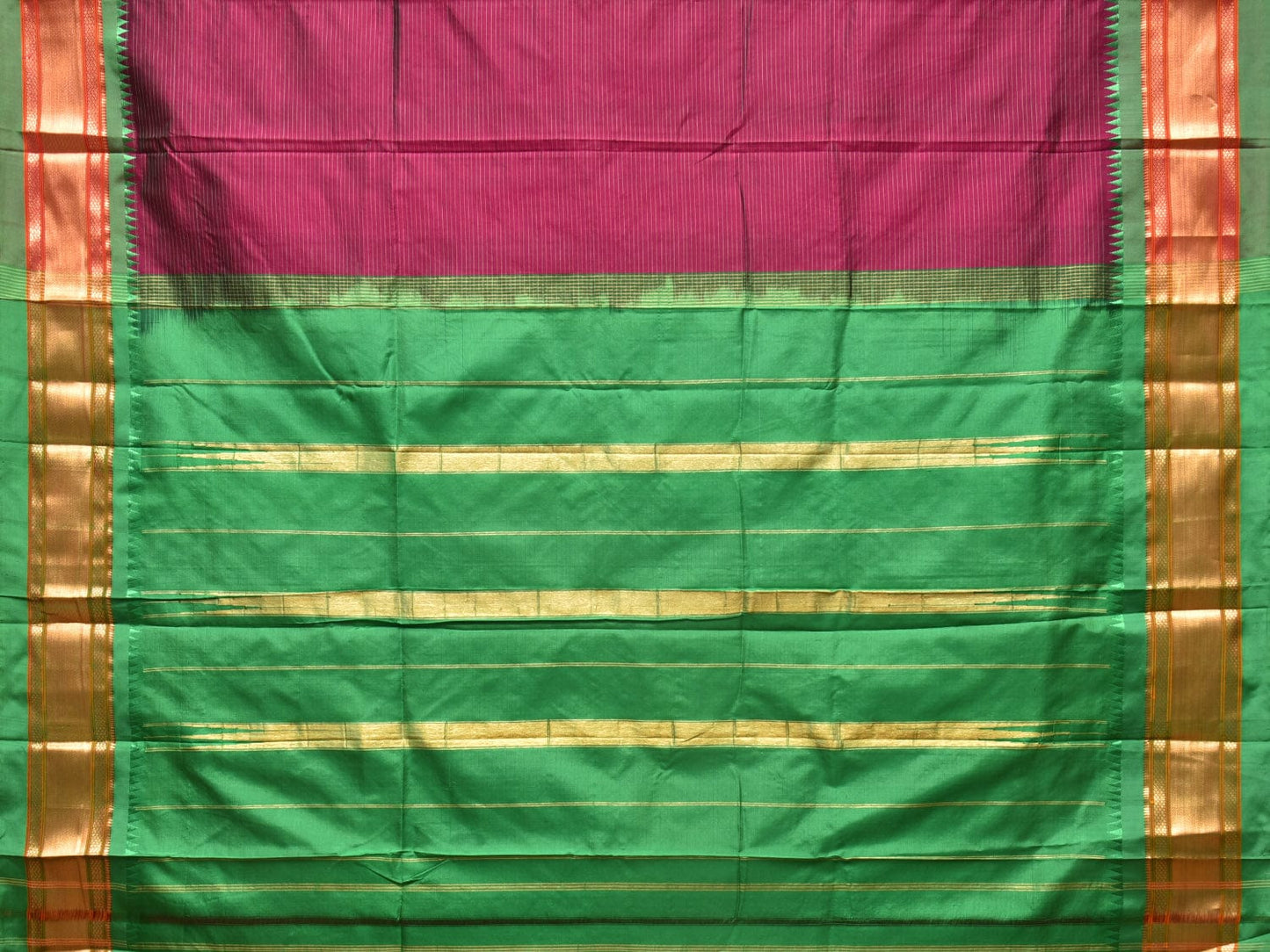 Purple and Green Narayanpet Silk Saree with Strips Design No Blouse np0780