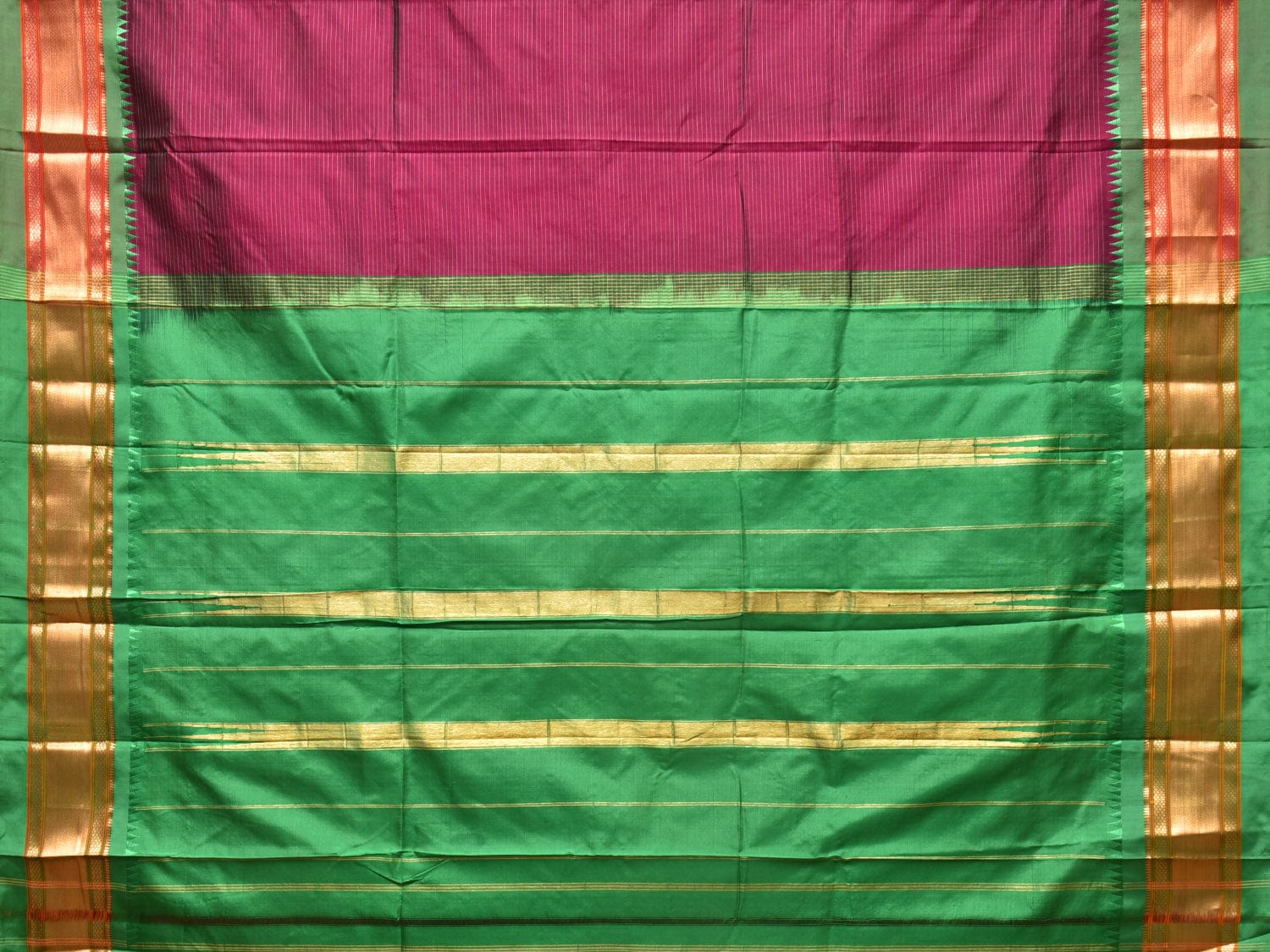 Purple and Green Narayanpet Silk Saree with Strips Design No Blouse np0780