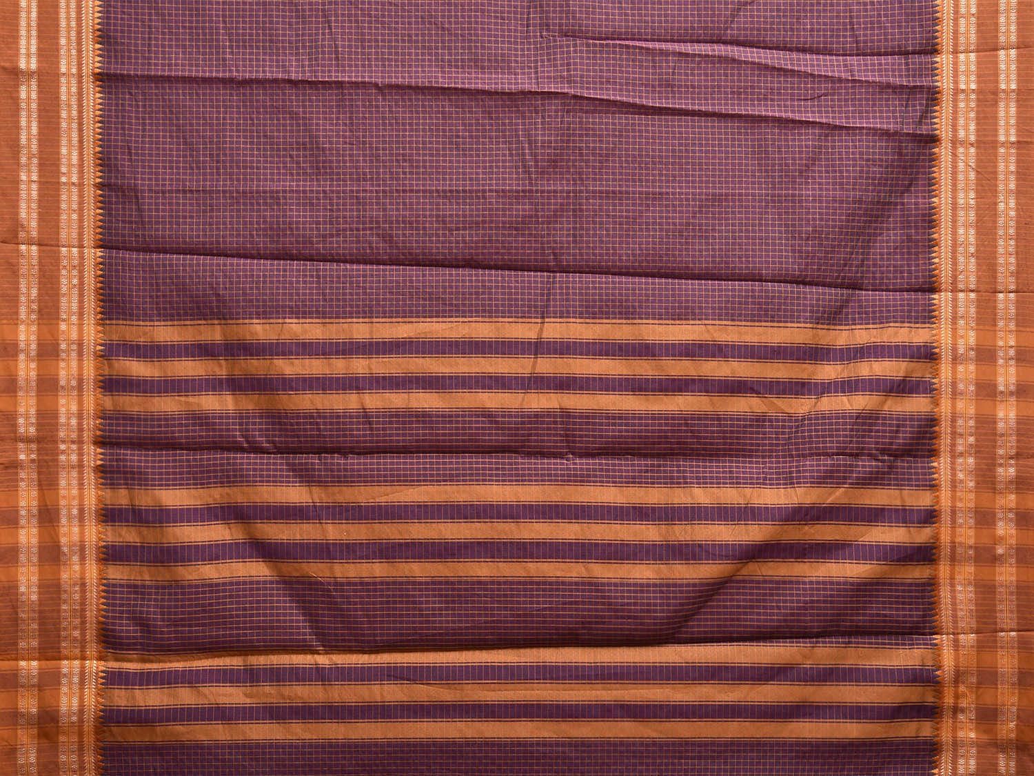 Purple and Light Brown Bamboo Cotton Saree with Checks Design No Blouse bc0666