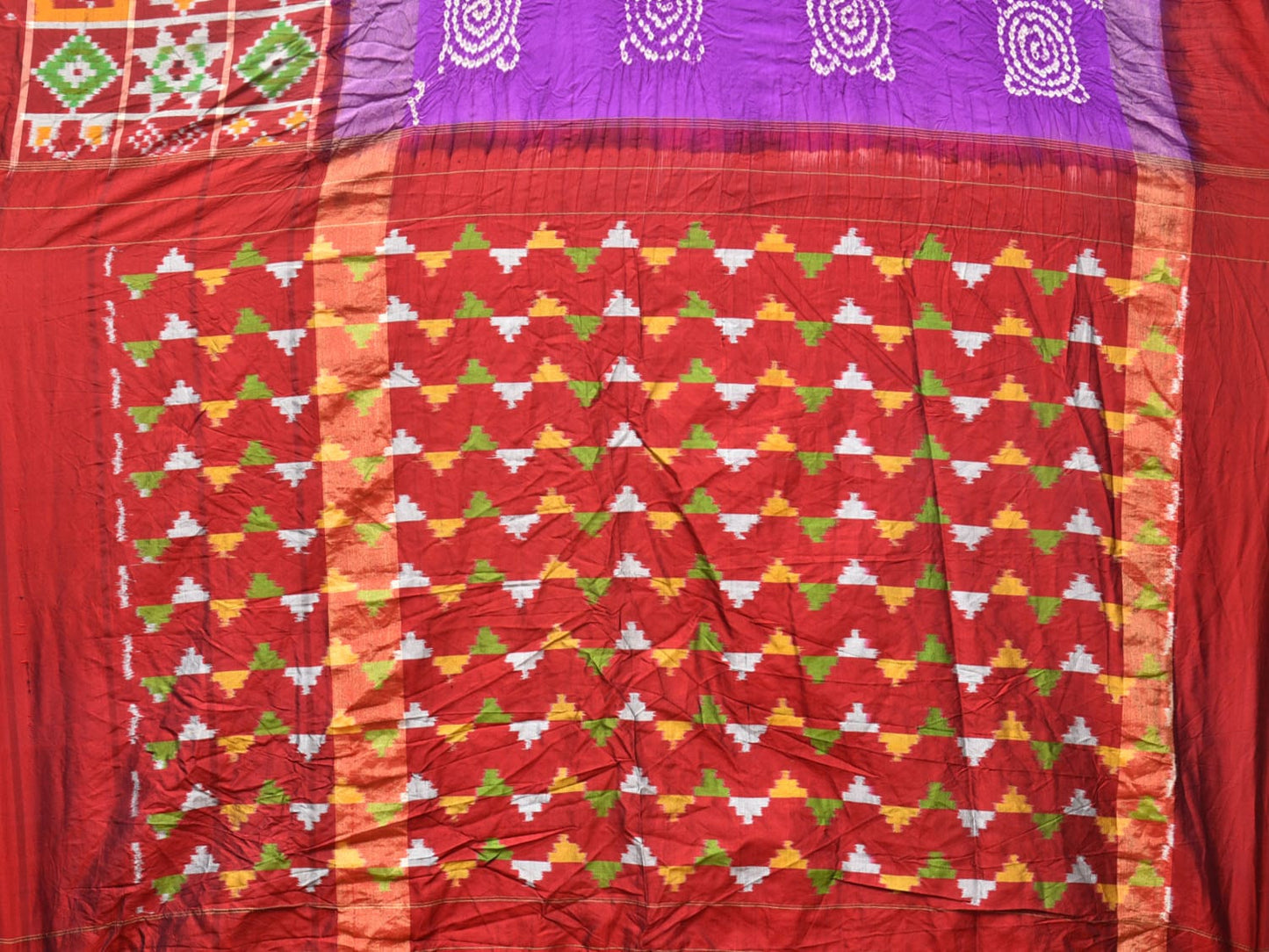 Purple and Maroon Bandhani Ikat Silk Handloom Saree with One Side Border Design bn0483