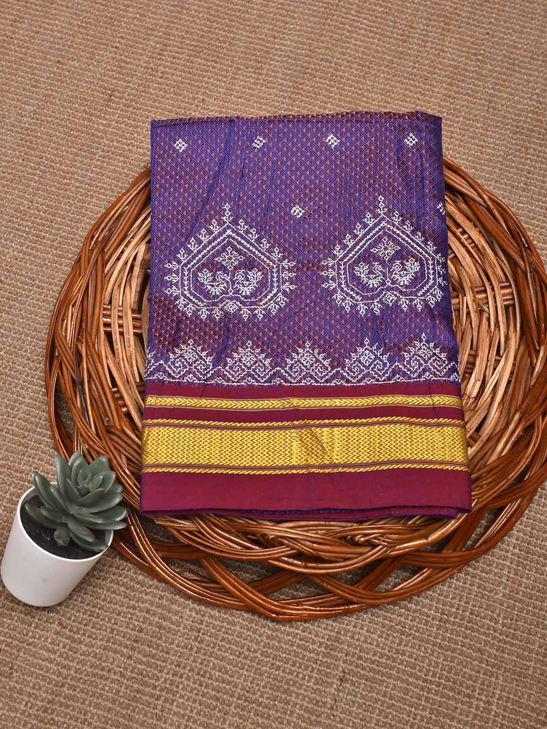 Purple and Maroon Kasuti Viscose Blouse with Peacock Design Length 1mt Width 44 Inches BL0153