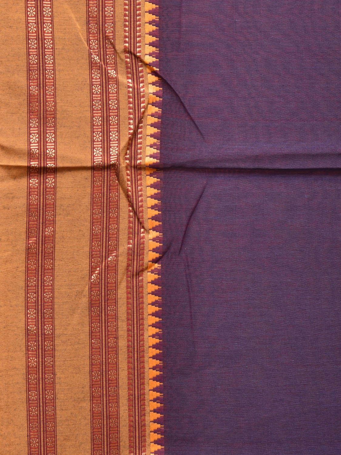 Purple and Mustard Bamboo Cotton Plain Saree with Strips Pallu Design No Blouse bc0226