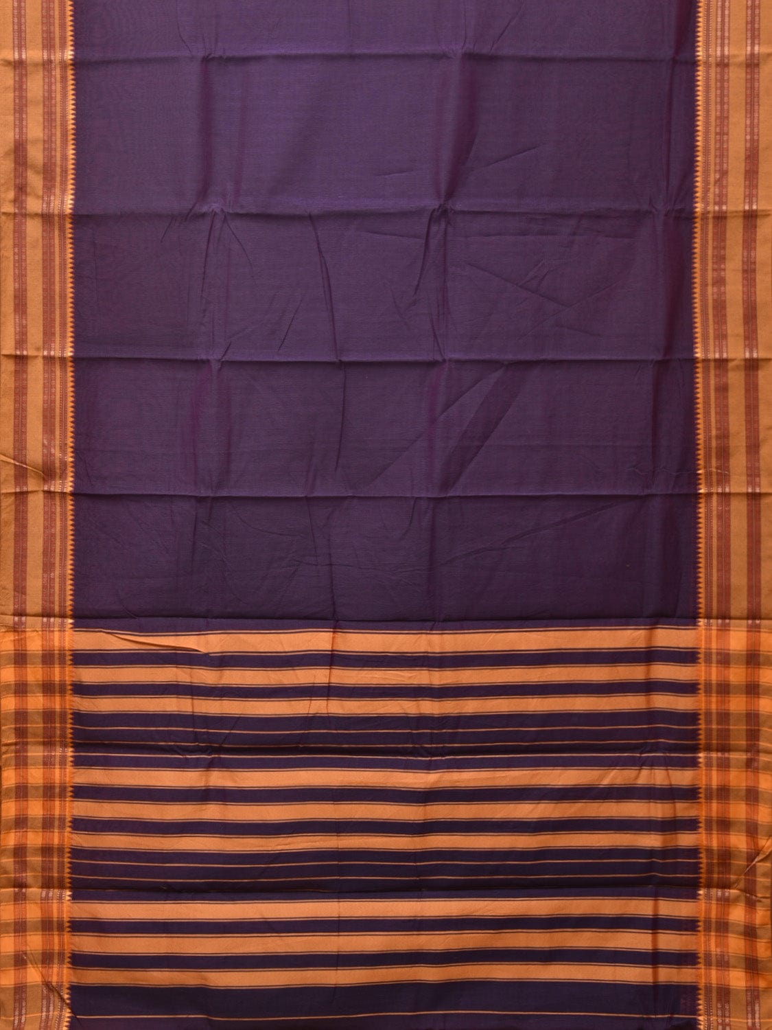 Purple and Mustard Bamboo Cotton Plain Saree with Strips Pallu Design No Blouse bc0226