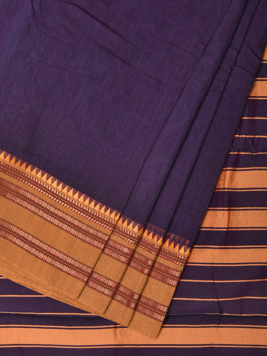 Purple and Mustard Bamboo Cotton Plain Saree with Strips Pallu Design No Blouse bc0226