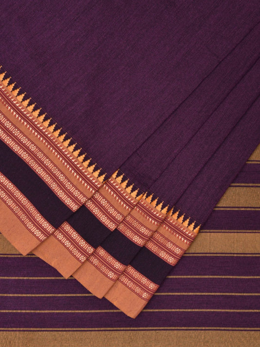 Purple and Mustard Bamboo Cotton Plain Saree with Strips Pallu Design No Blouse bc0598