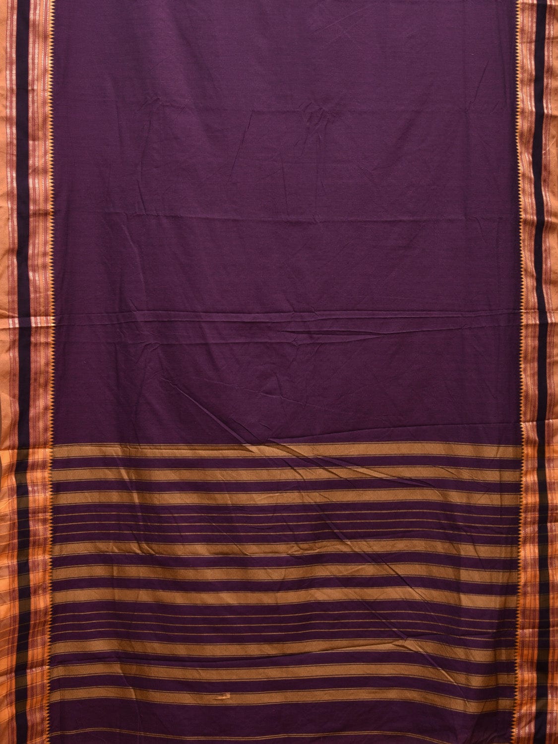 Purple and Mustard Bamboo Cotton Plain Saree with Strips Pallu Design No Blouse bc0598