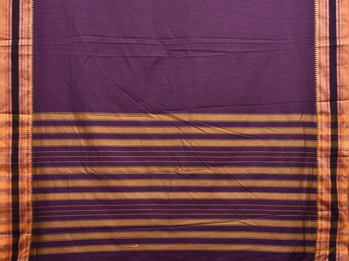 Purple and Mustard Bamboo Cotton Plain Saree with Strips Pallu Design No Blouse bc0598
