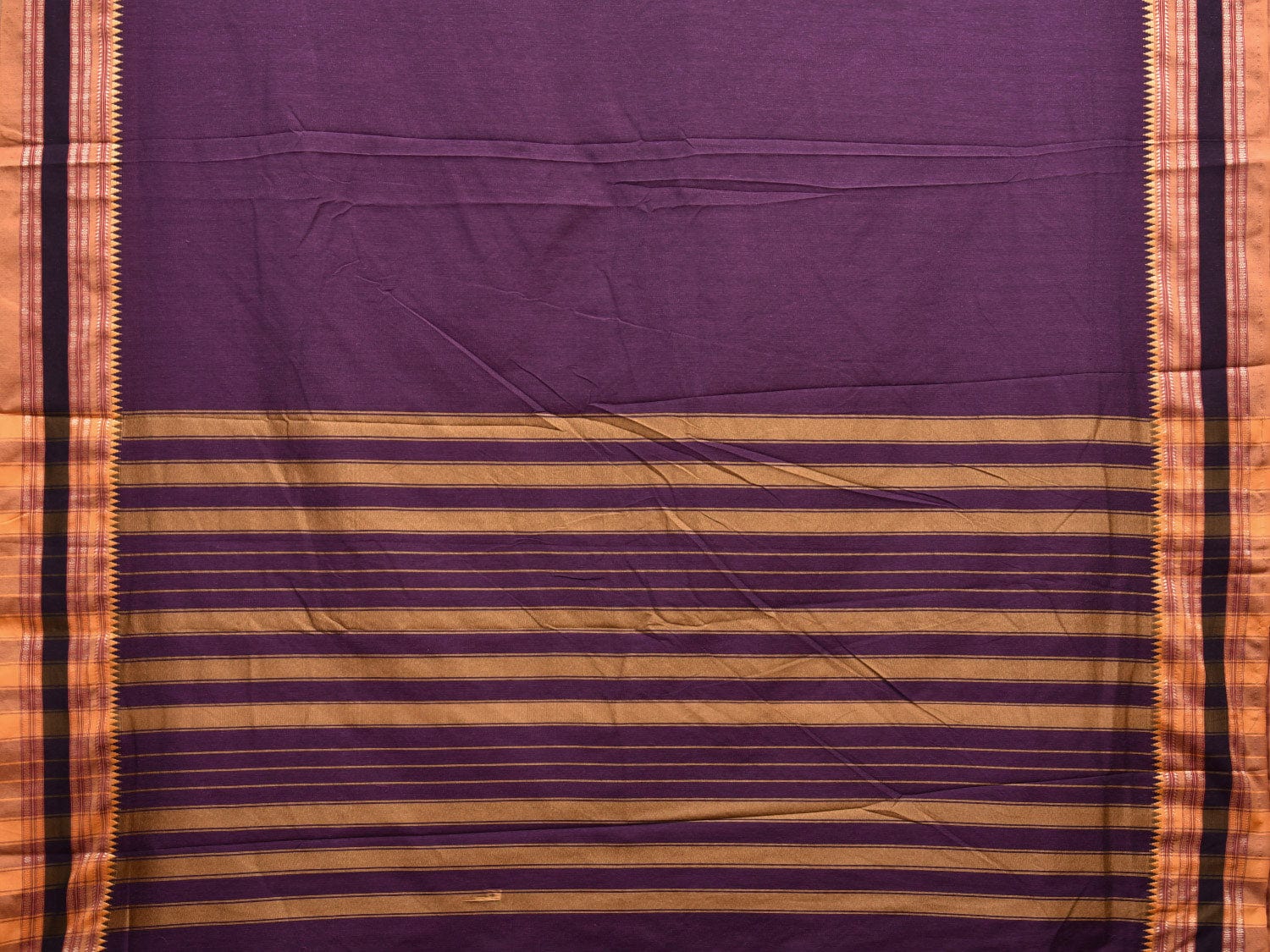 Purple and Mustard Bamboo Cotton Plain Saree with Strips Pallu Design No Blouse bc0598