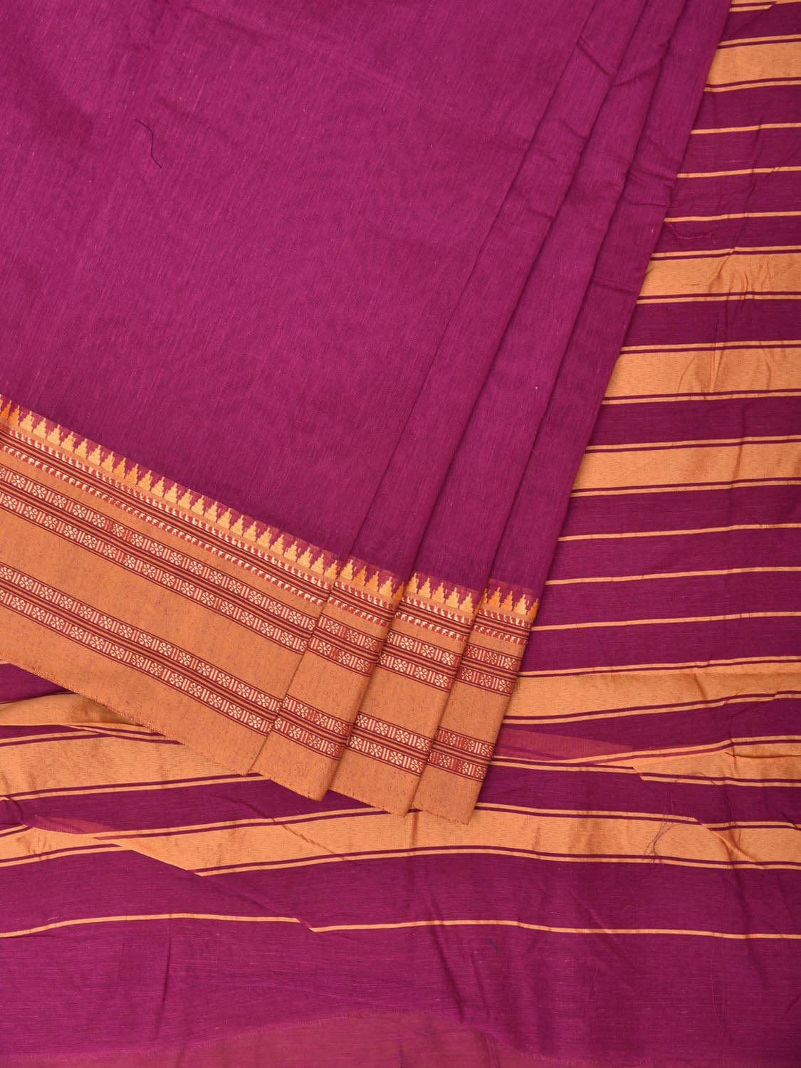 Purple and Mustard Bamboo Cotton Plain Saree with Temple Border Design No Blouse bc0174