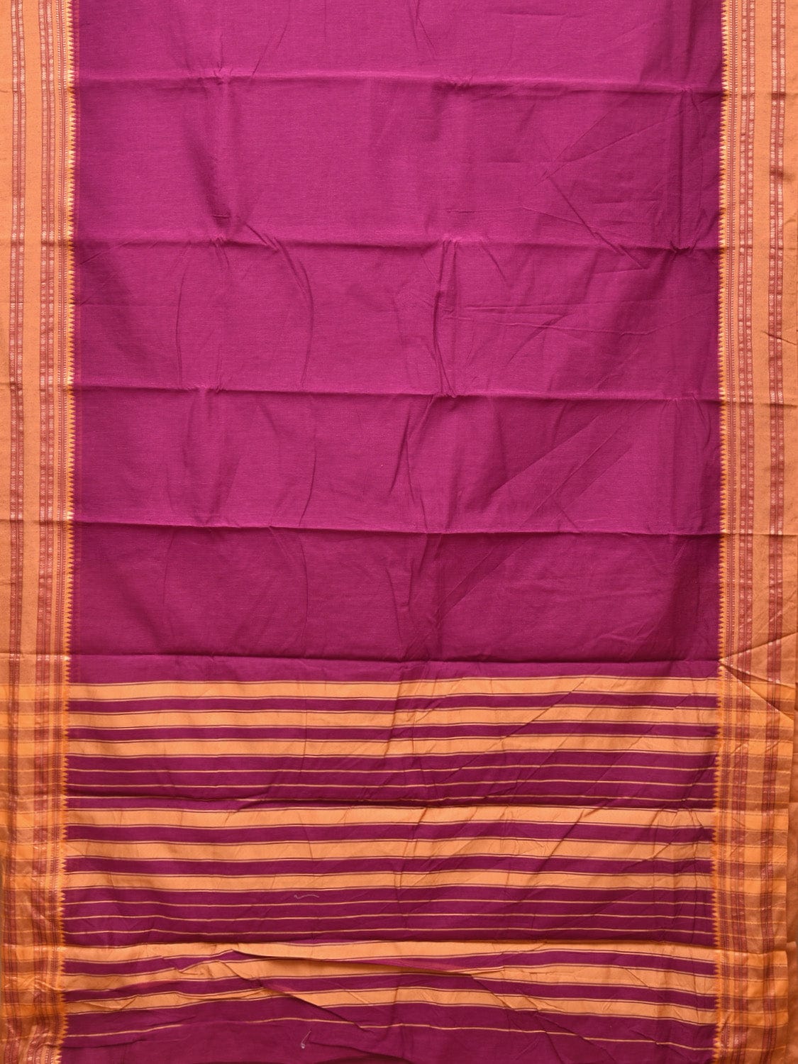 Purple and Mustard Bamboo Cotton Plain Saree with Temple Border Design No Blouse bc0174